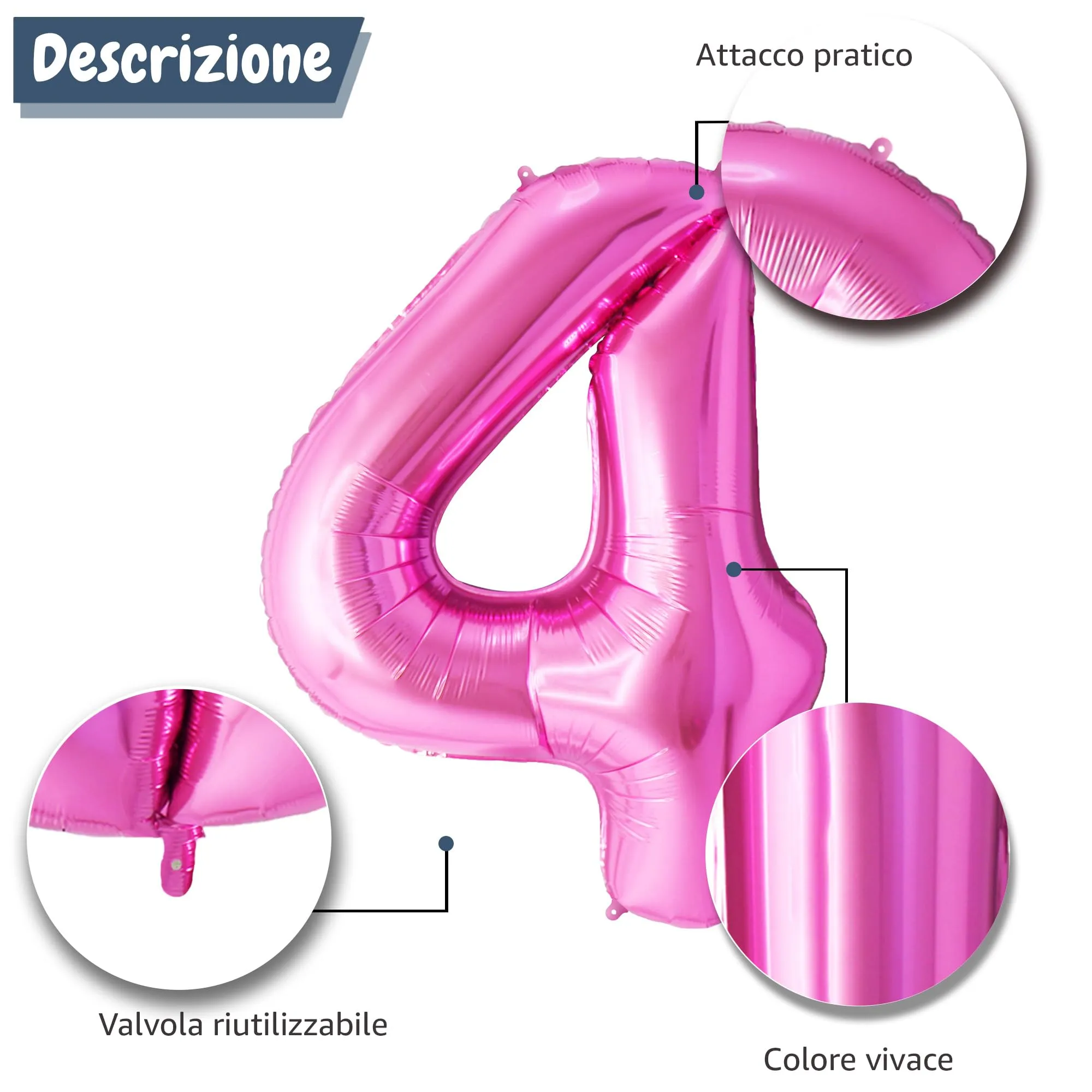 FUNFEST Palloncino Numero 4 Oro Rosa/Pink 100cm - immagine 6