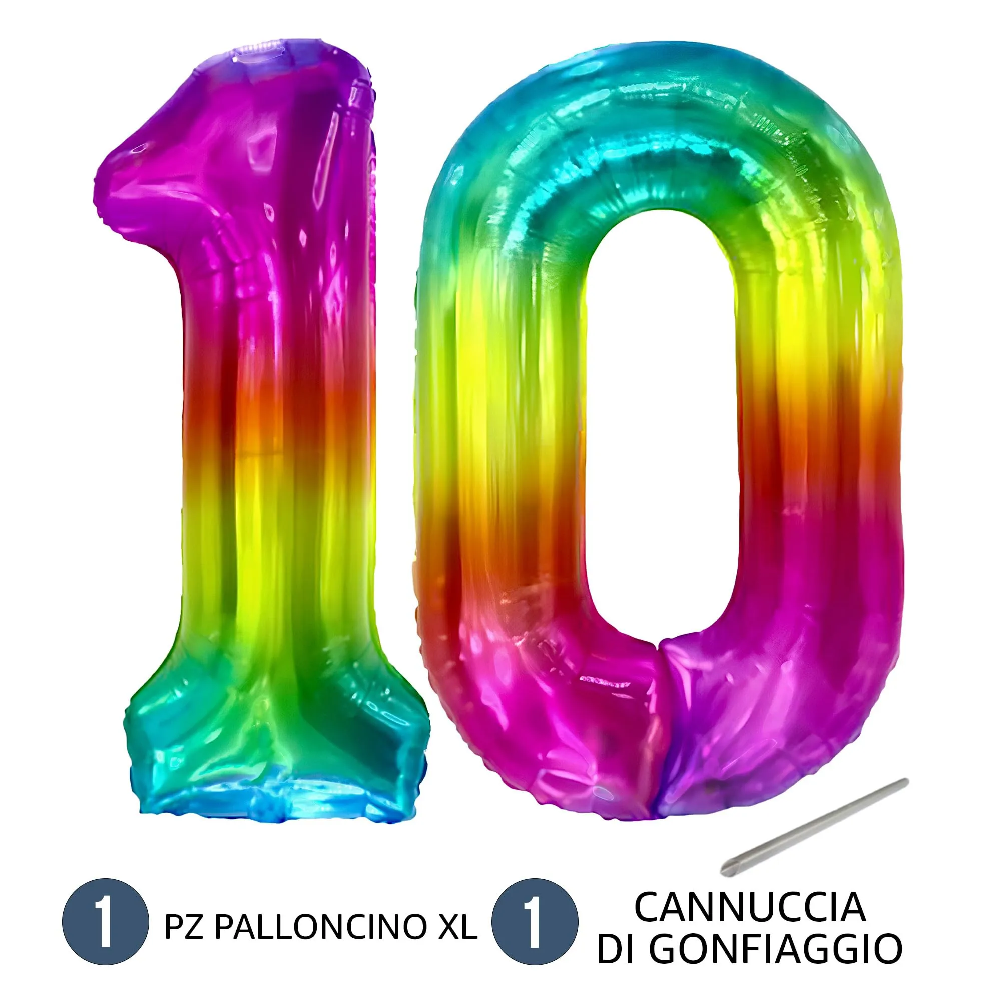 FUNFEST Palloncini 10° Compleanno Arcobaleno Giganti 100cm - immagine 7