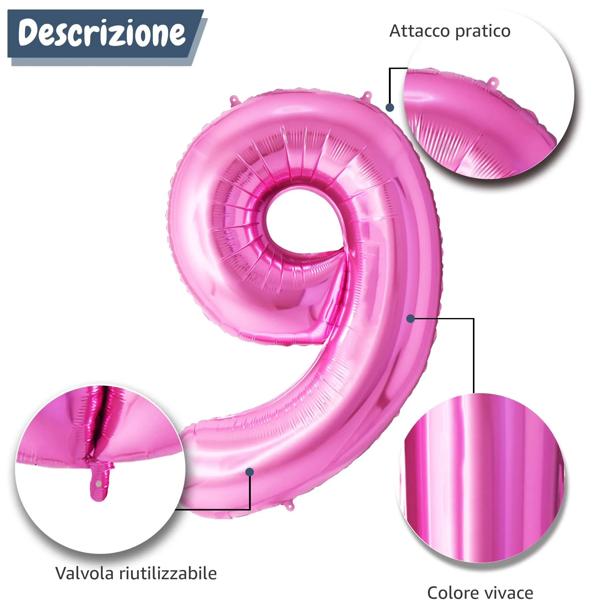 FUNFEST Palloncino Numero 9 Rosa 100cm – Decorazione Compleanno Ragazza – Elio o Aria - immagine 6