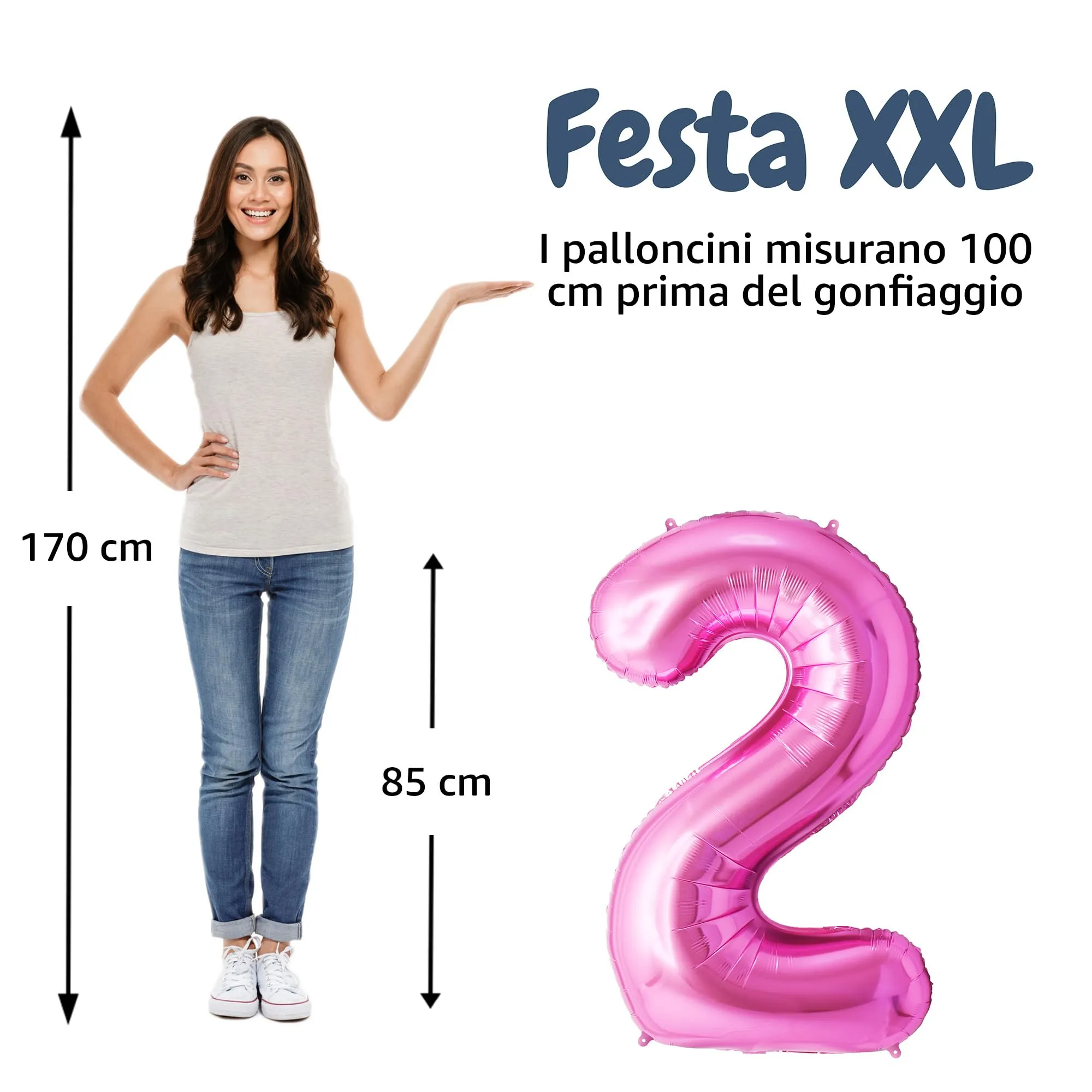 FUNFEST Palloncino Numero 2 Oro Rosa/Pink 100cm - immagine 2