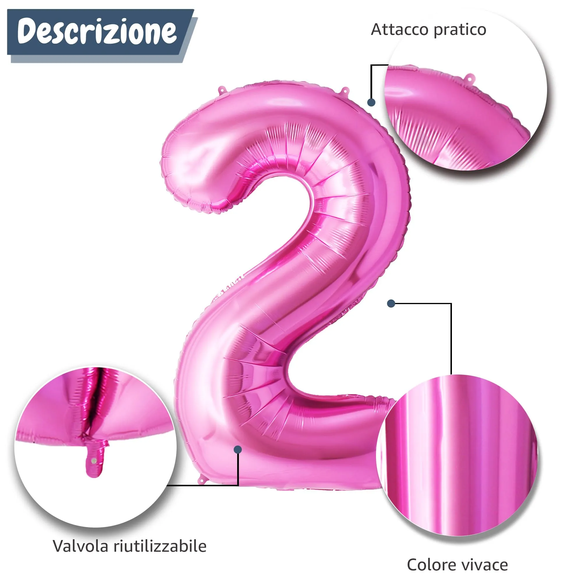 FUNFEST Palloncino Numero 2 Oro Rosa/Pink 100cm - immagine 6