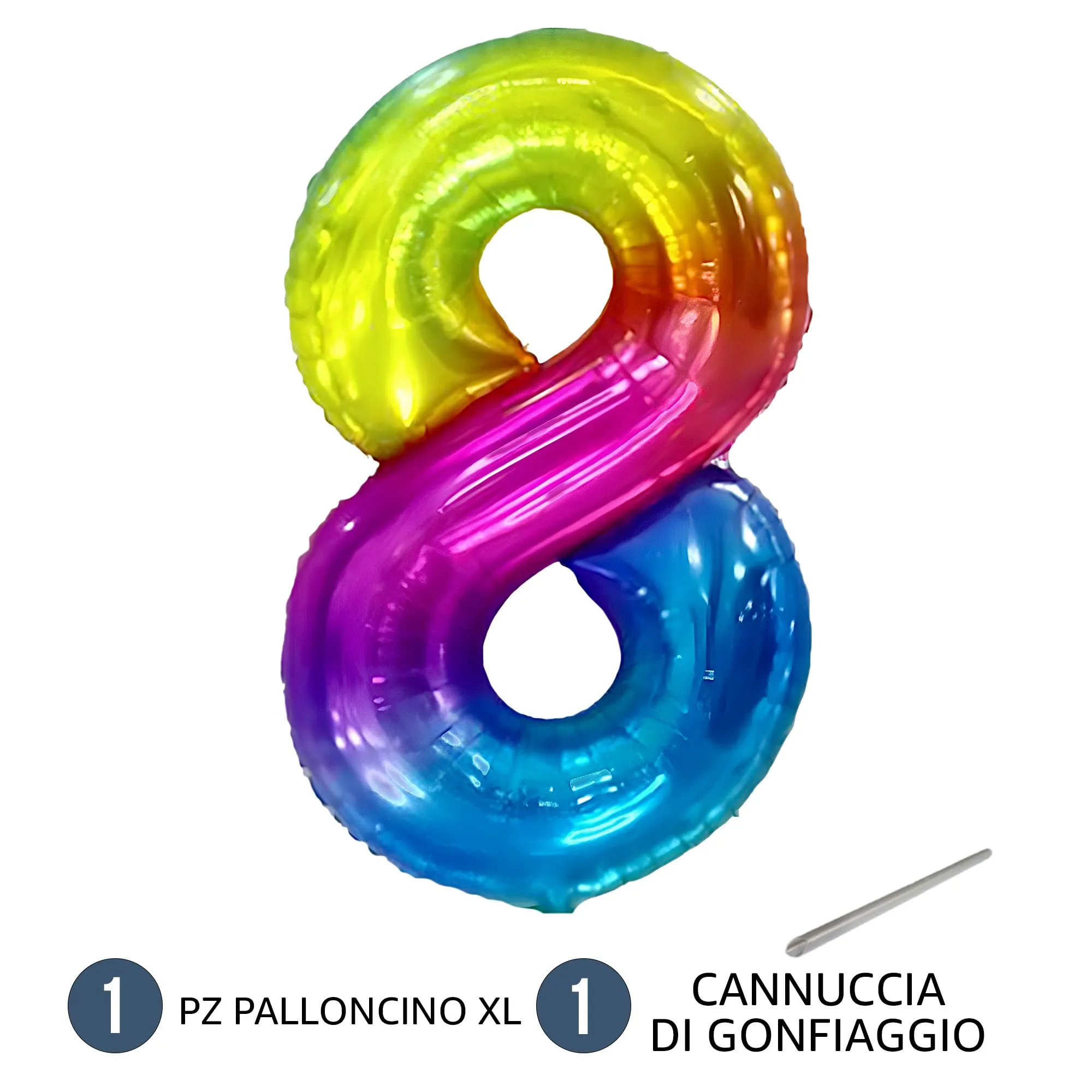 FUNFEST Palloncino Numero 8 Arcobaleno 100cm – Decorazione Compleanno Gigante – Elio o Aria - immagine 7