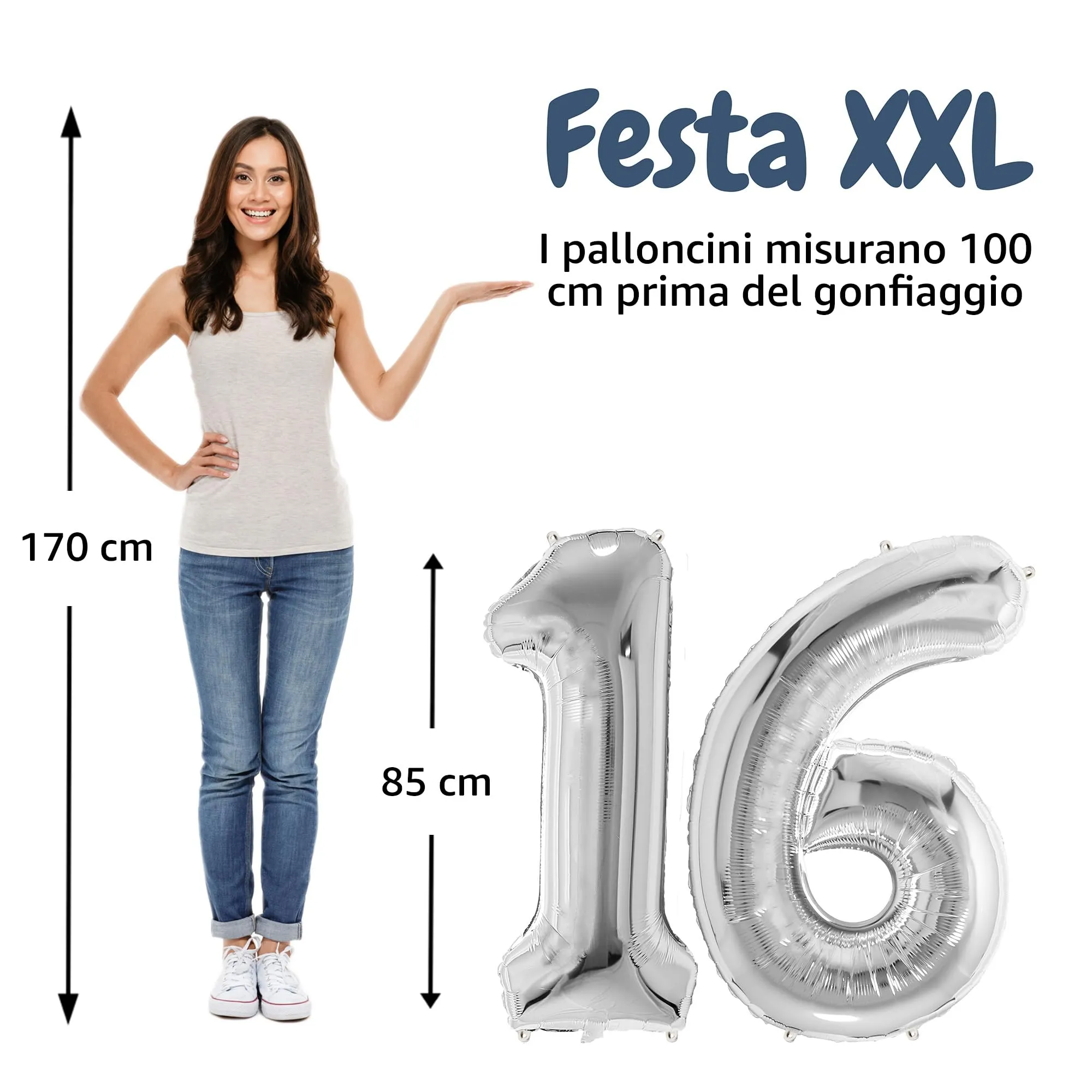 FUNFEST Palloncini 16 o 61 Anni Argento Giganti 100cm - immagine 2