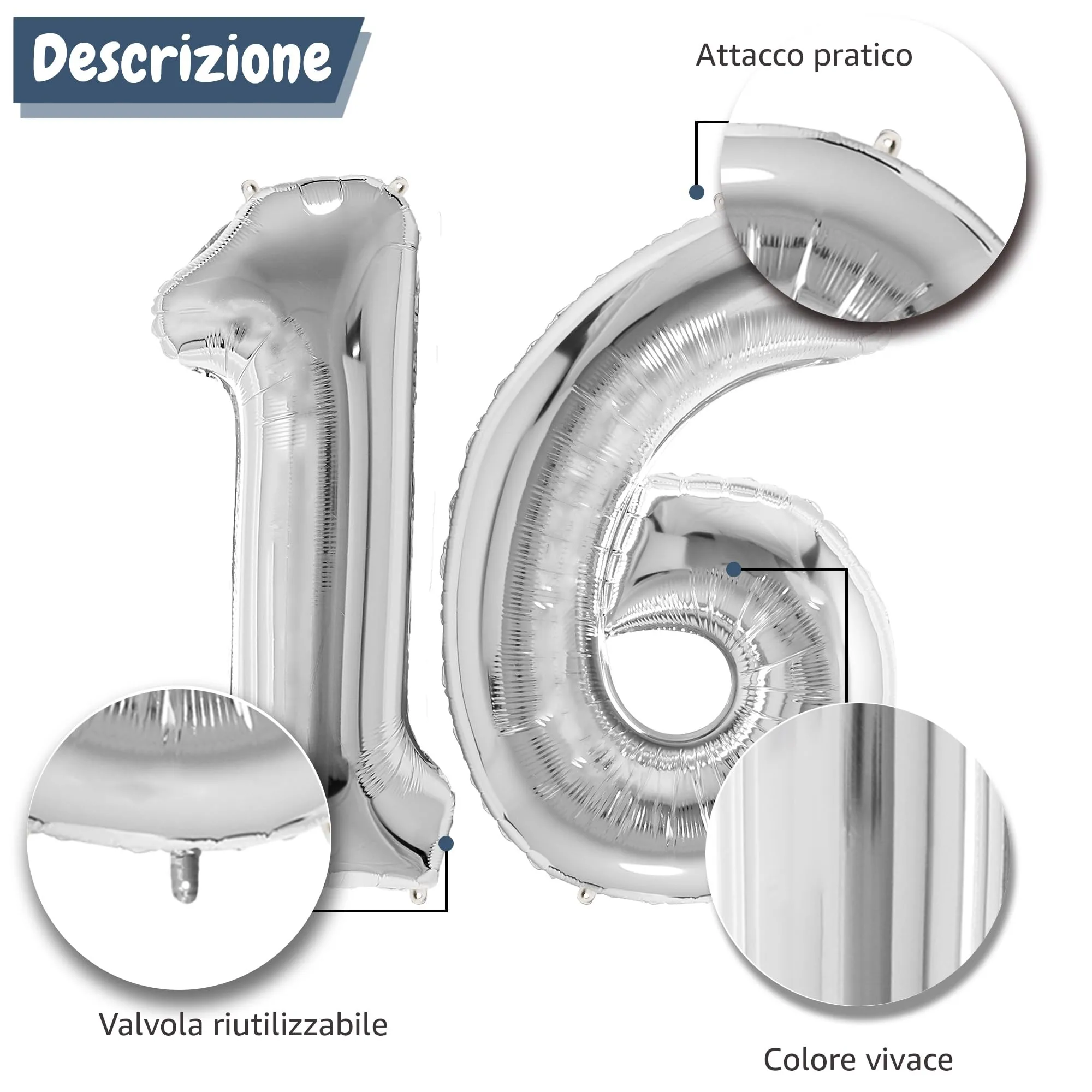 FUNFEST Palloncini 16 o 61 Anni Argento Giganti 100cm - immagine 6