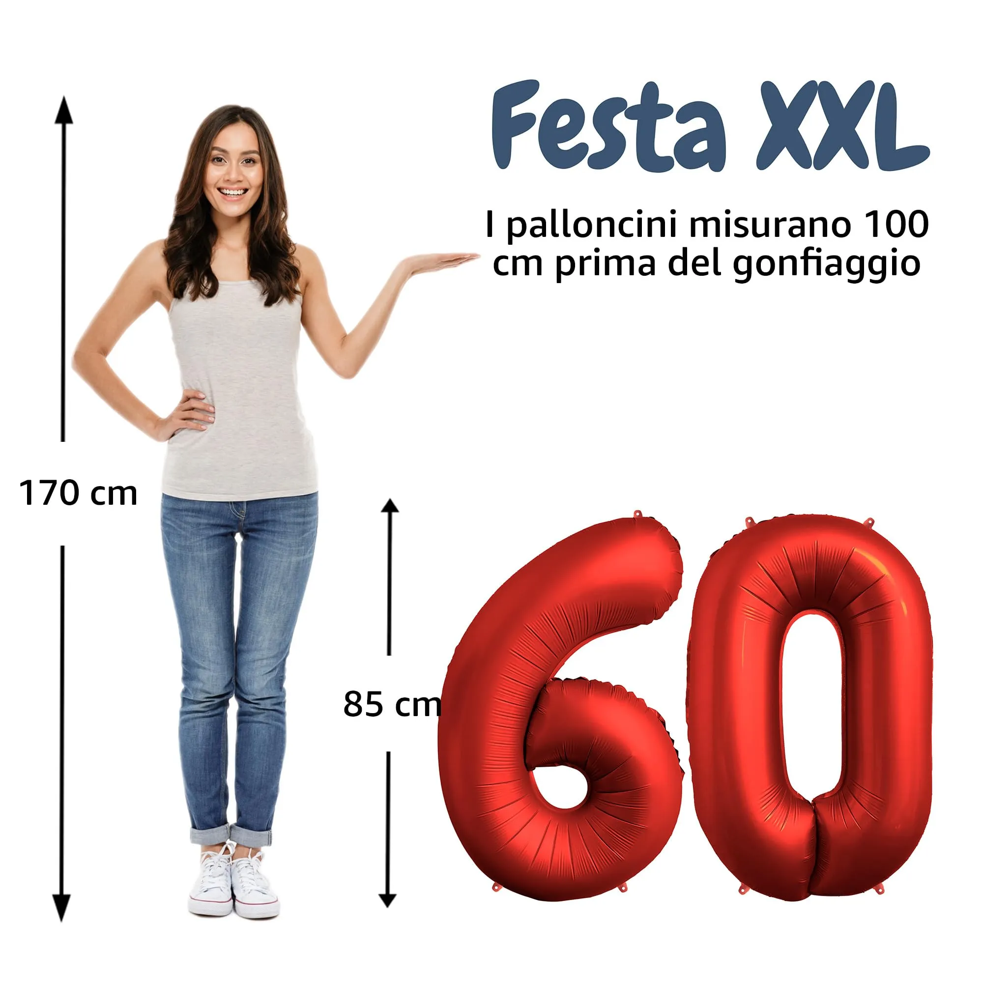 FUNFEST Palloncini 60° Compleanno Rosso – Numeri 6 e 0 Giganti (100cm) - immagine 2