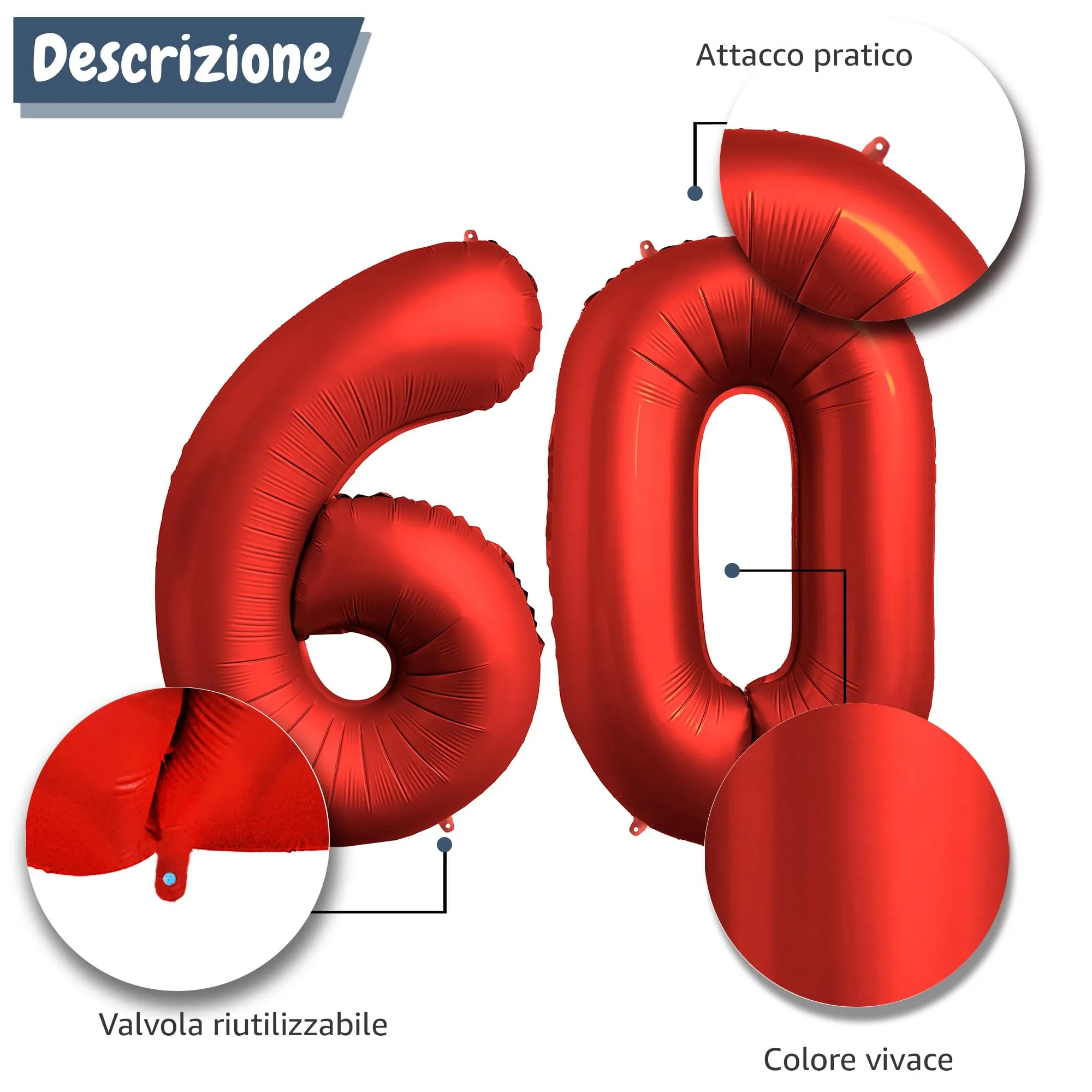 FUNFEST Palloncini 60° Compleanno Rosso – Numeri 6 e 0 Giganti (100cm) - immagine 6