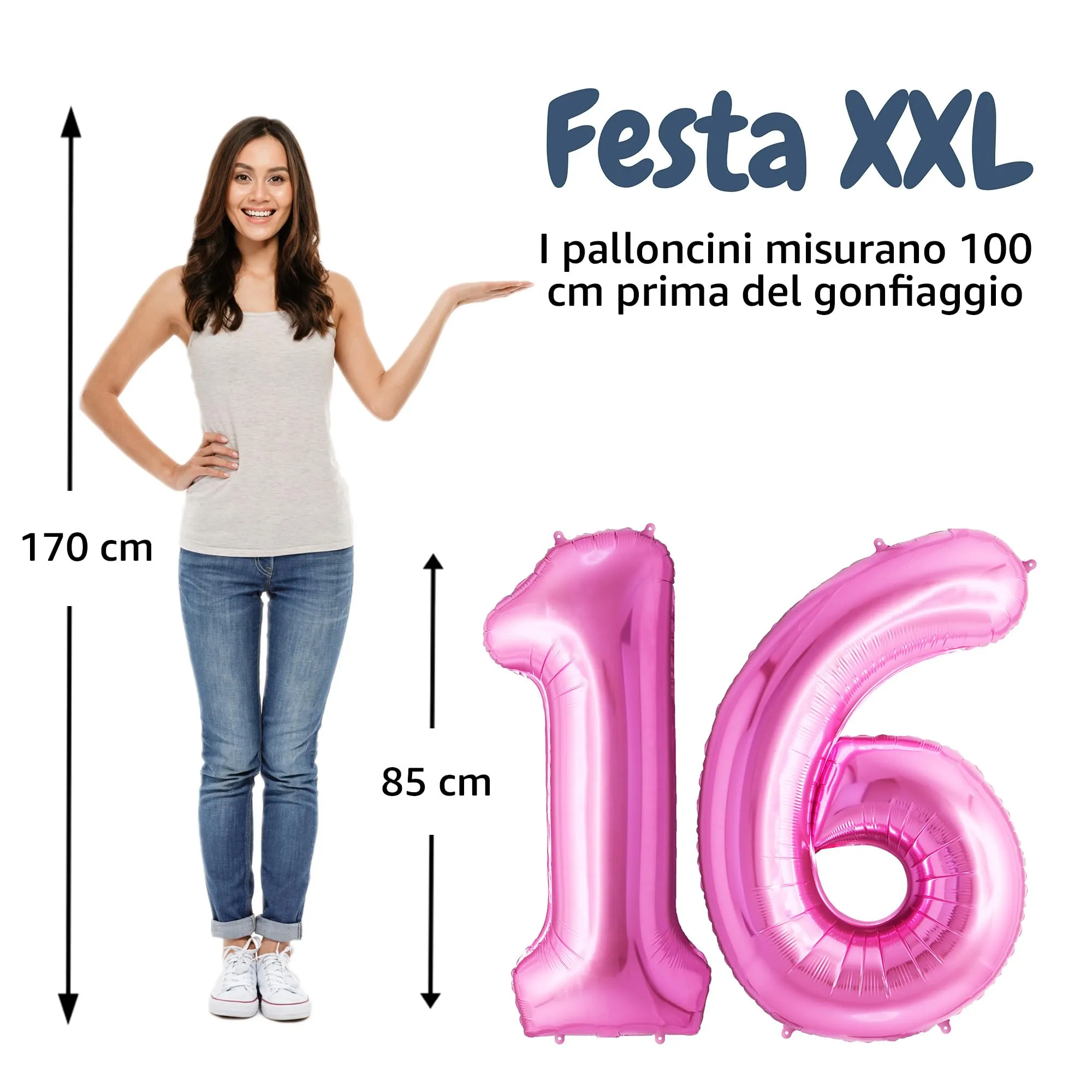 FUNFEST Palloncini 16 o 61 Anni Rosa Giganti 100cm - immagine 2
