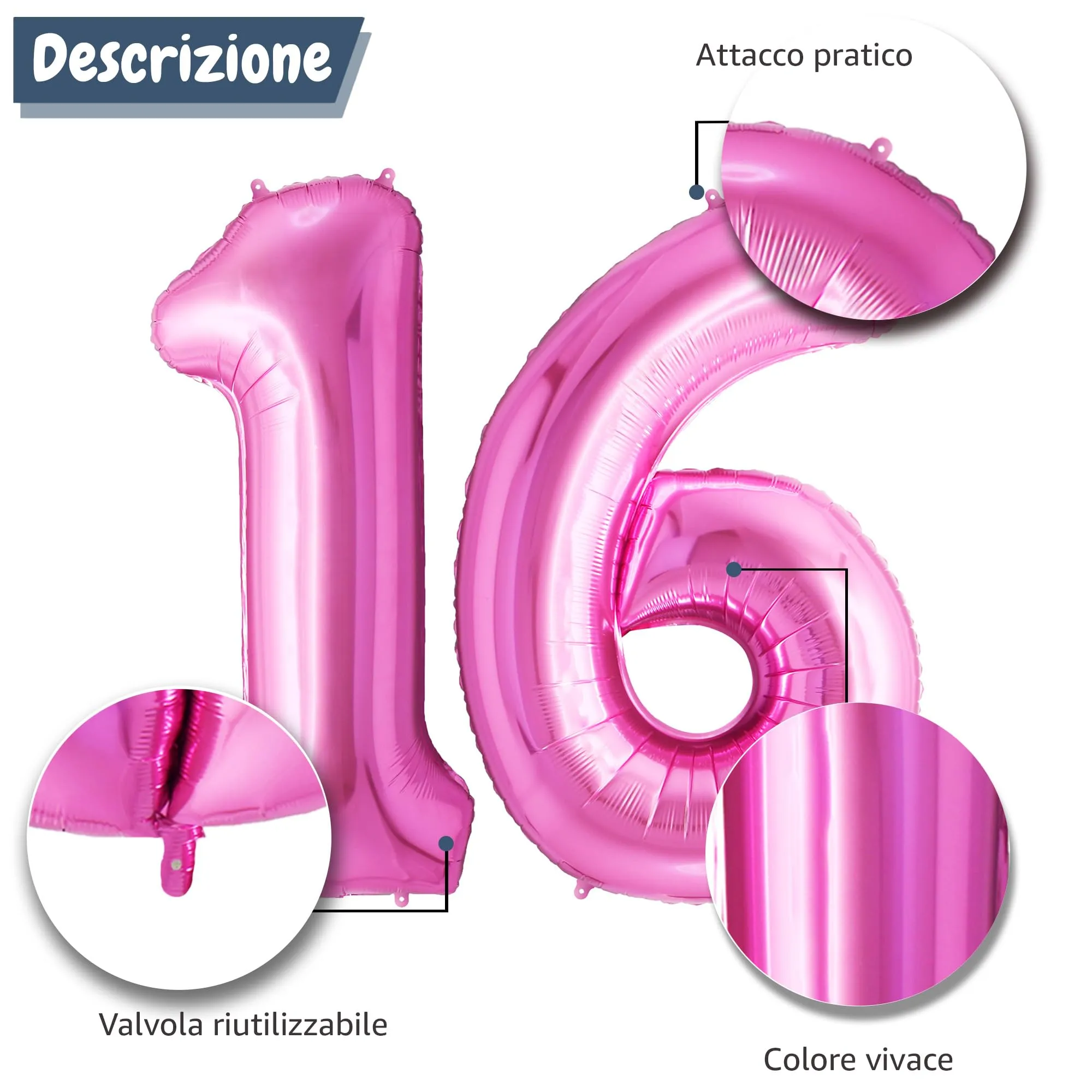 FUNFEST Palloncini 16 o 61 Anni Rosa Giganti 100cm - immagine 6