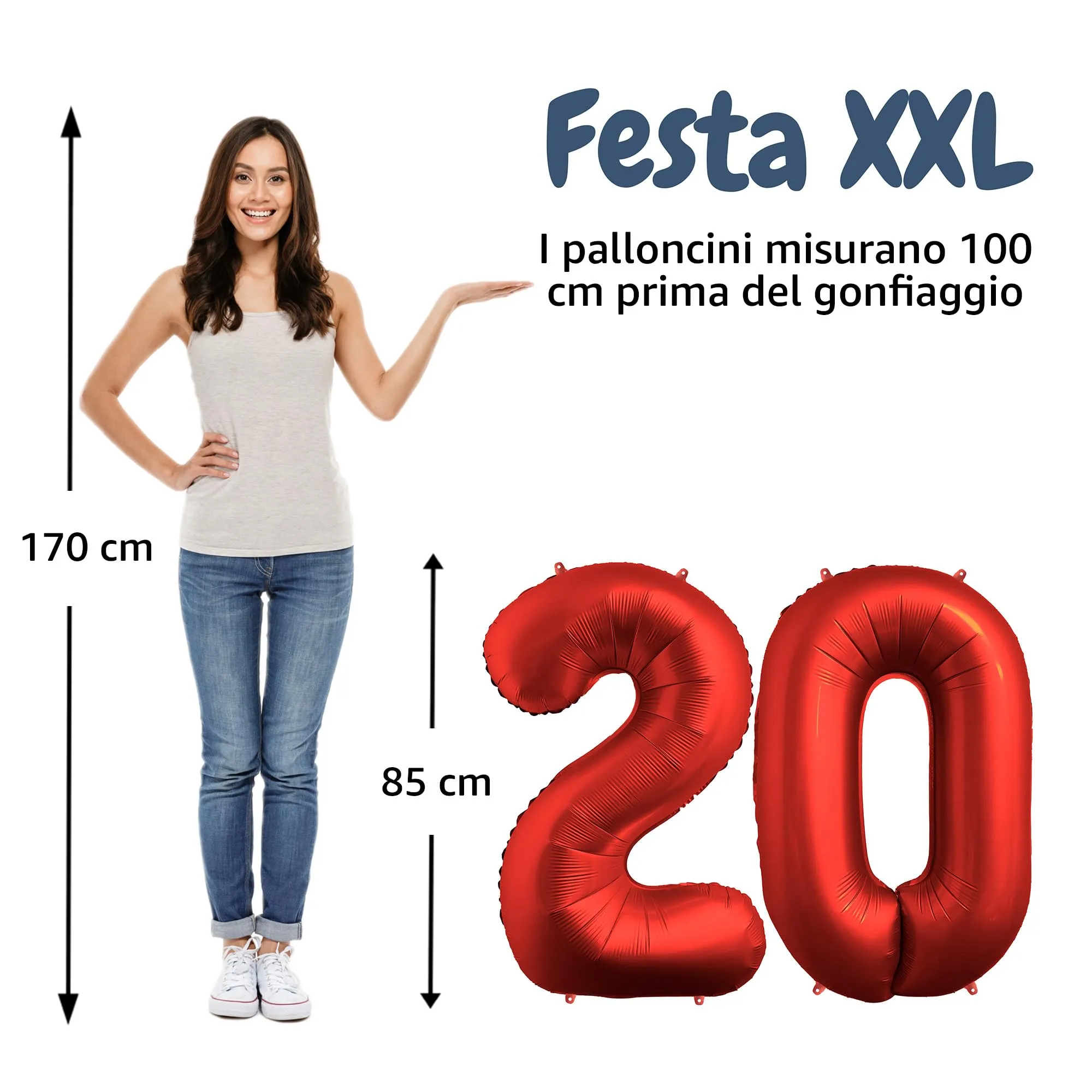 FUNFEST Palloncini 20° Compleanno Rosso Chromo 100cm - immagine 2