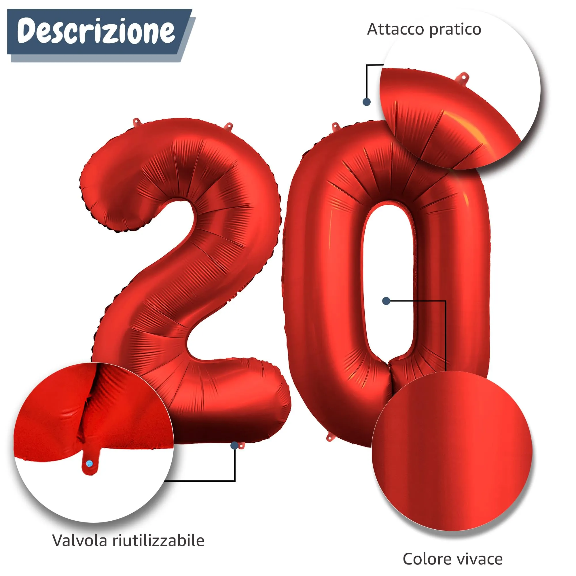 FUNFEST Palloncini 20° Compleanno Rosso Chromo 100cm - immagine 6