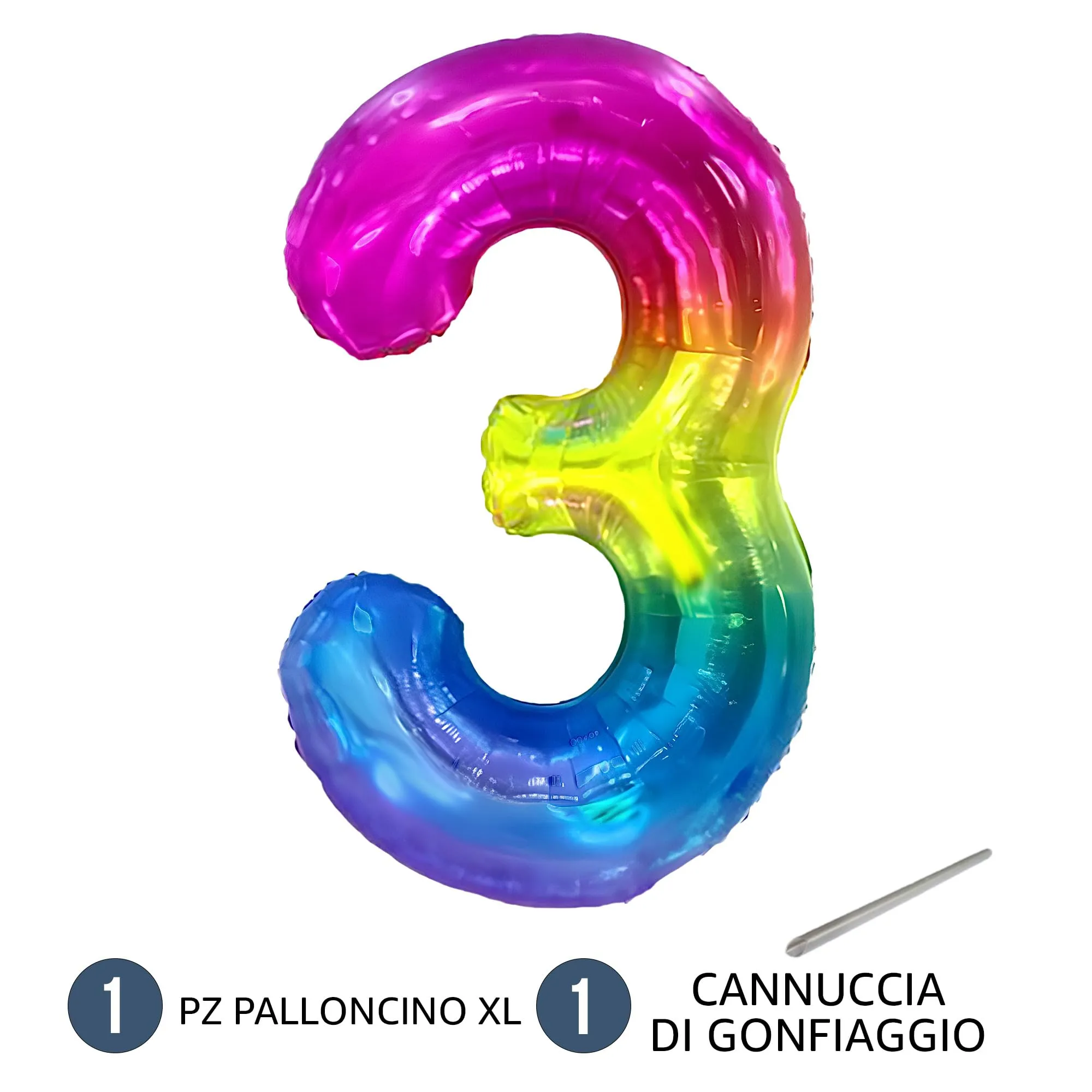 FUNFEST Palloncino Numero 3 Arcobaleno Gigante 100cm - immagine 7