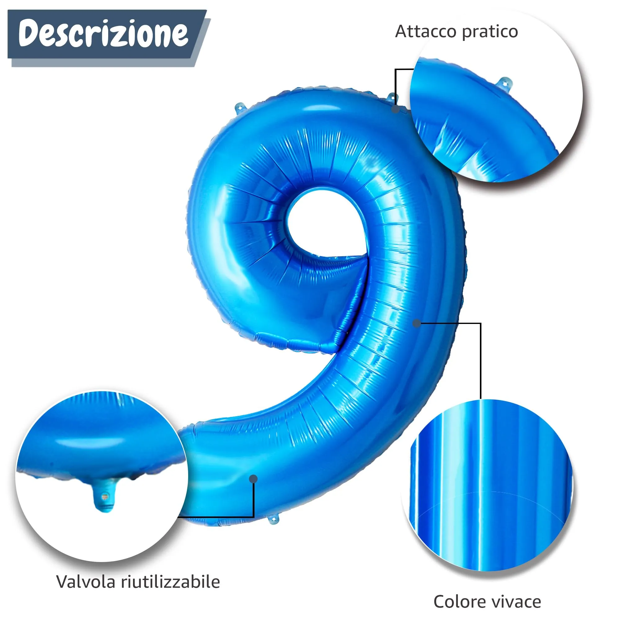 FUNFEST Palloncino Numero 9 Blu 100cm – Decorazione Compleanno Ragazzo – Elio o Aria - immagine 6