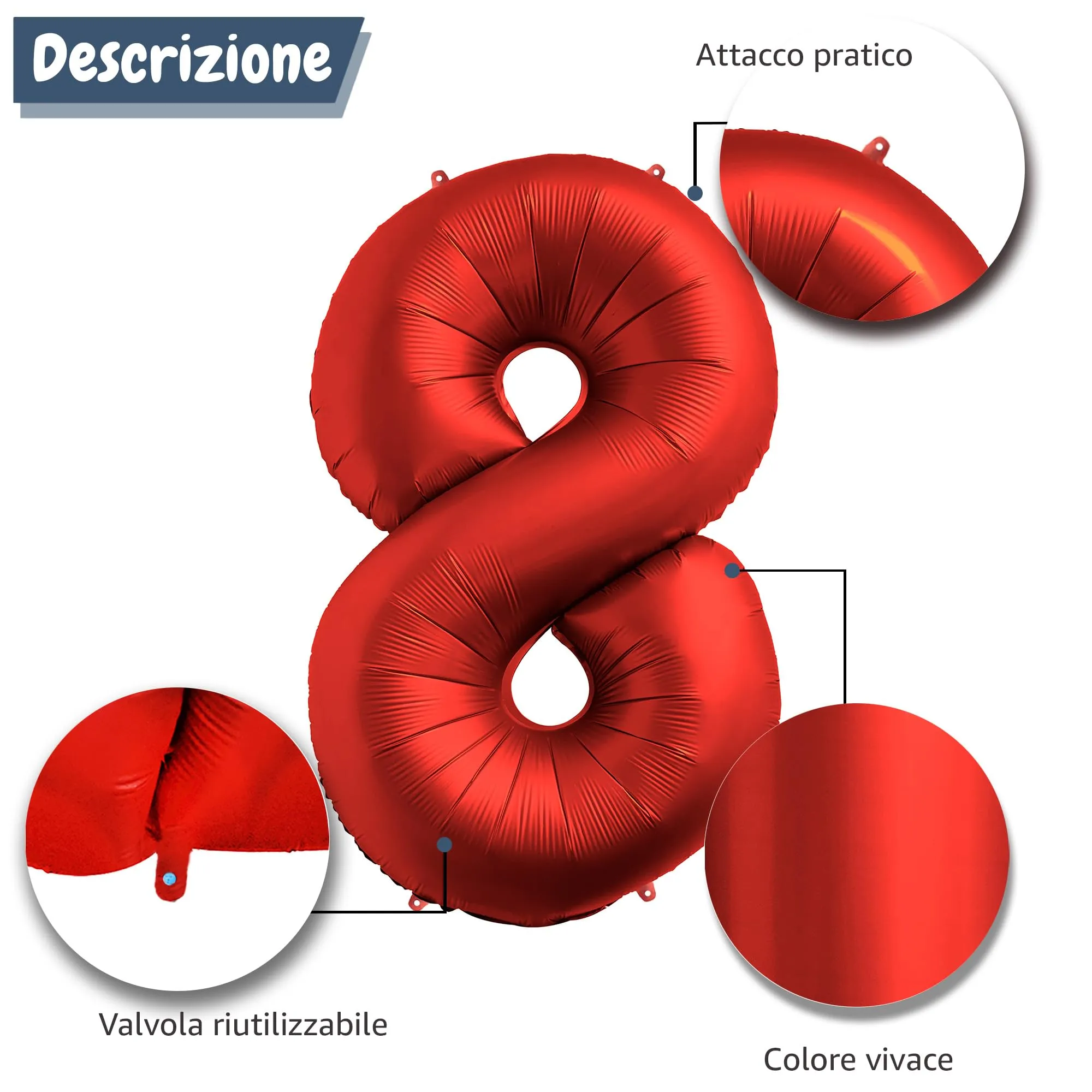 FUNFEST Palloncino Numero 8 Rosso 100cm – Decorazione Compleanno Radiosa – Elio o Aria - immagine 6