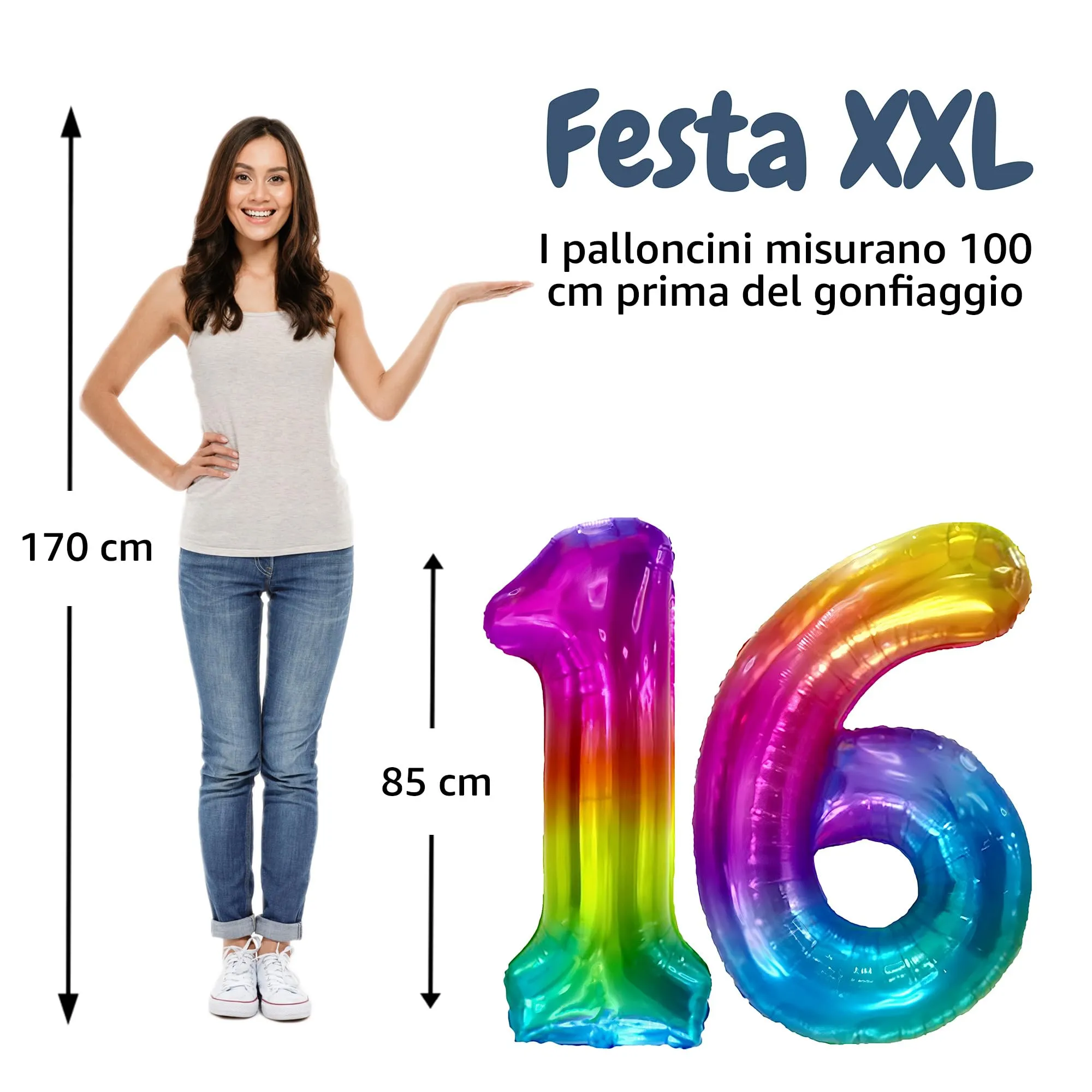 FUNFEST Palloncini 16 o 61 Anni Arcobaleno Giganti 100cm - immagine 2
