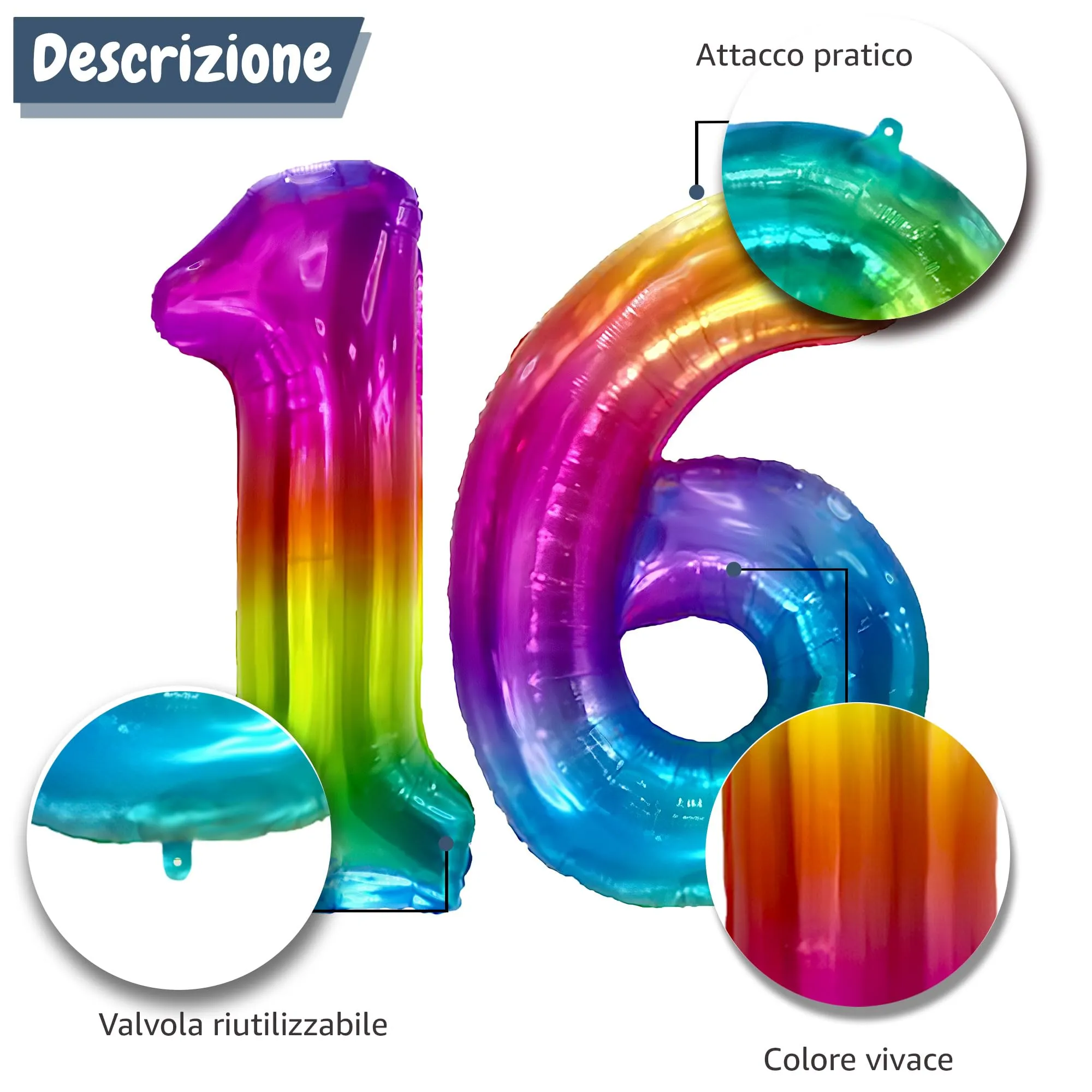 FUNFEST Palloncini 16 o 61 Anni Arcobaleno Giganti 100cm - immagine 6