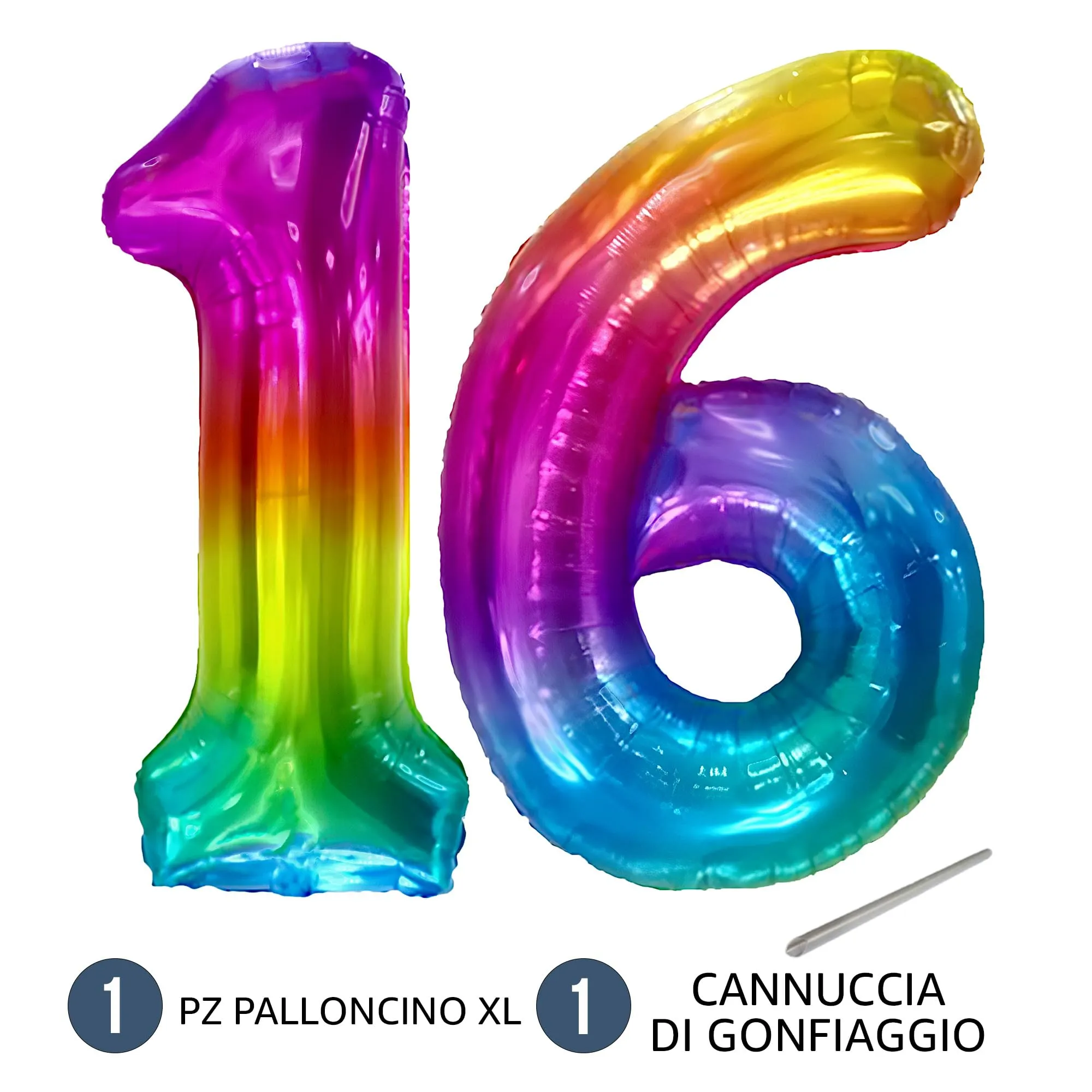 FUNFEST Palloncini 16 o 61 Anni Arcobaleno Giganti 100cm - immagine 7