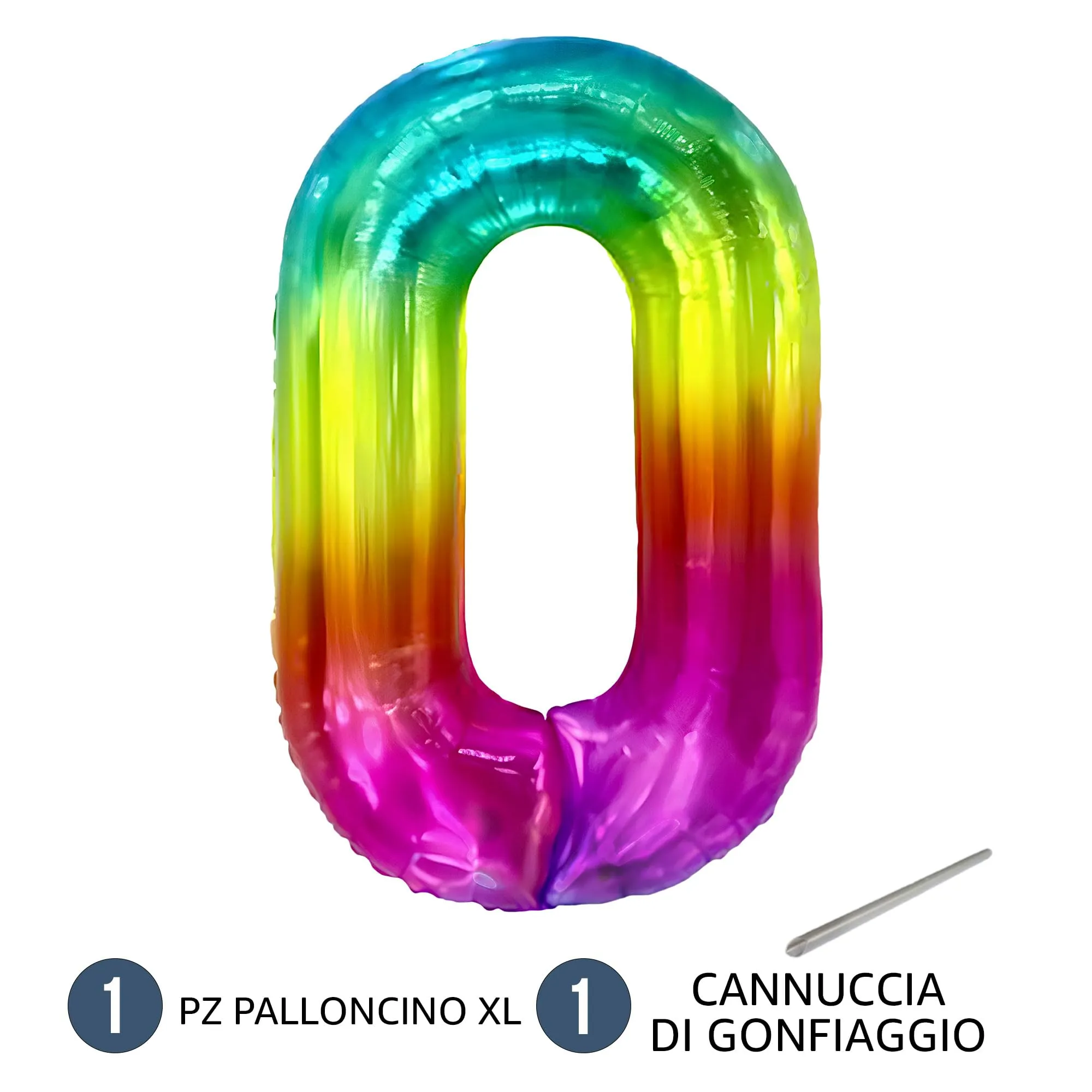 FUNFEST Palloncino Numero 0 Arcobaleno Gigante 100cm - immagine 7