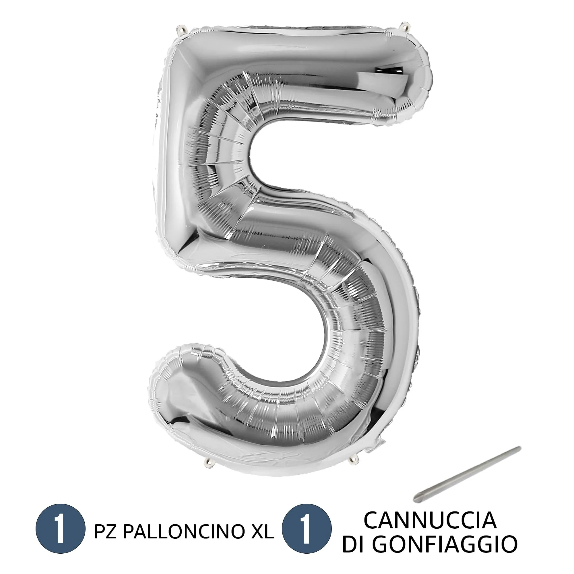 FUNFEST Palloncino Numero 5 Argento Metallizzato 100cm - immagine 7