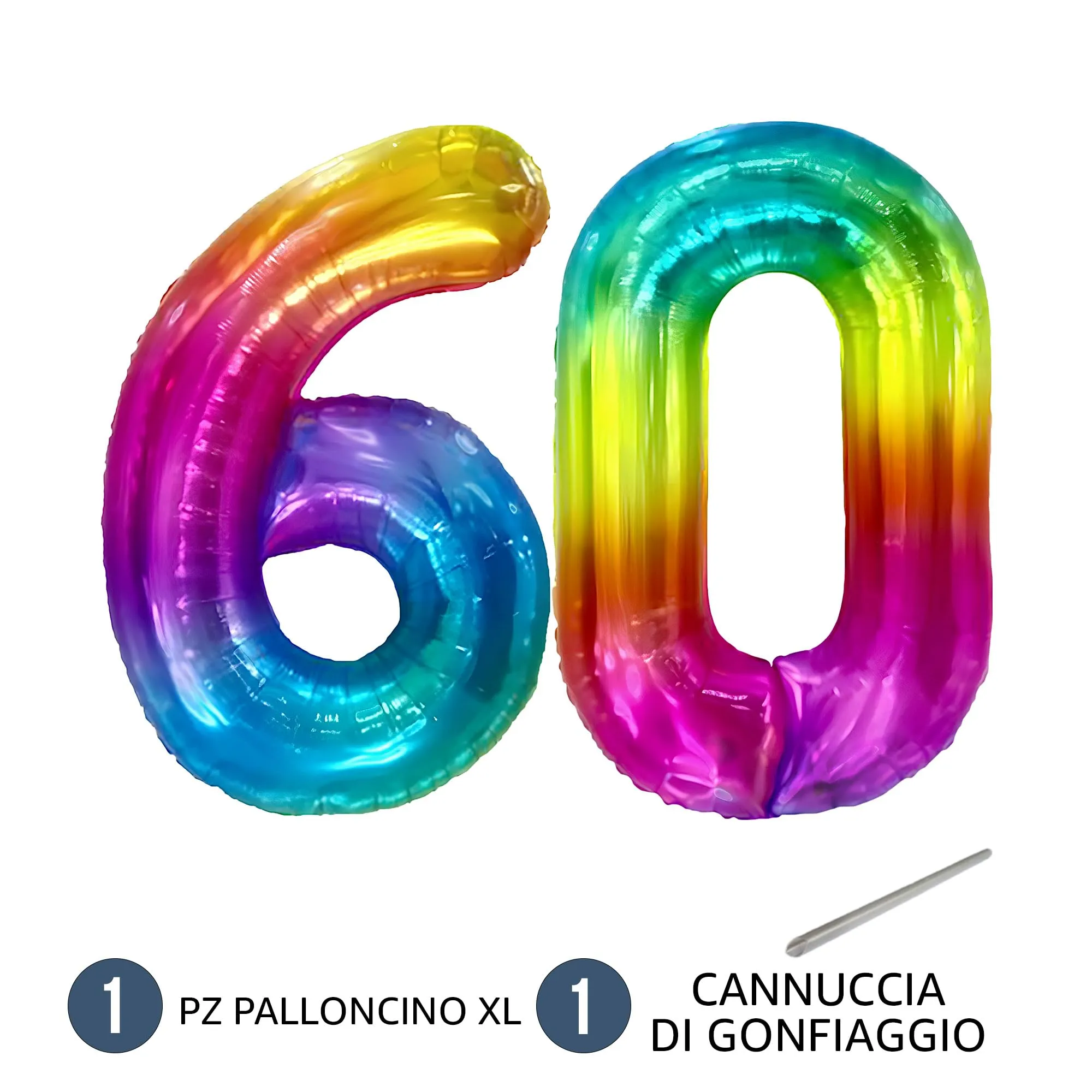 FUNFEST Palloncini 60° Compleanno Arcobaleno Giganti 100cm - immagine 7