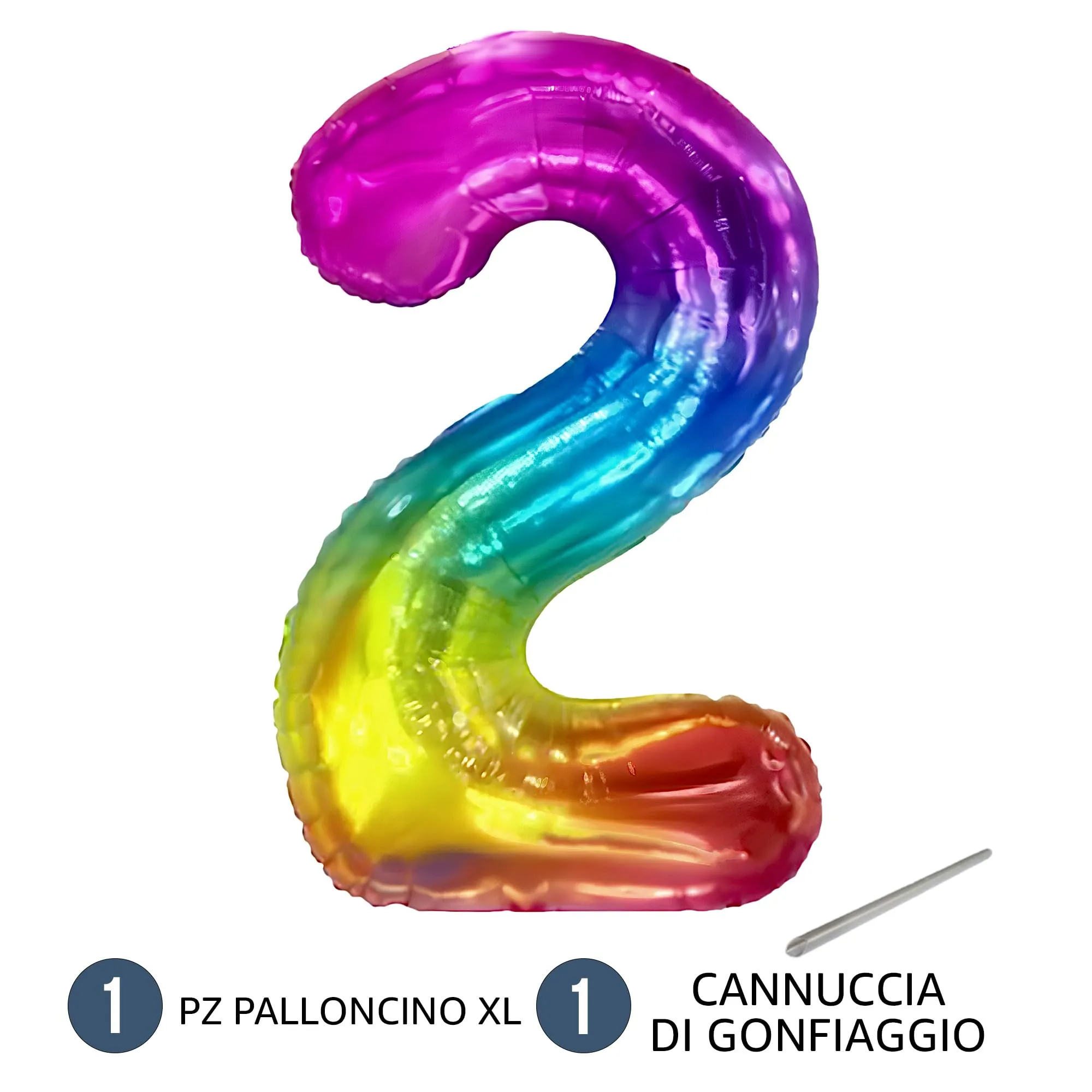 FUNFEST Palloncino Numero 2 Arcobaleno Gigante 100cm - immagine 7