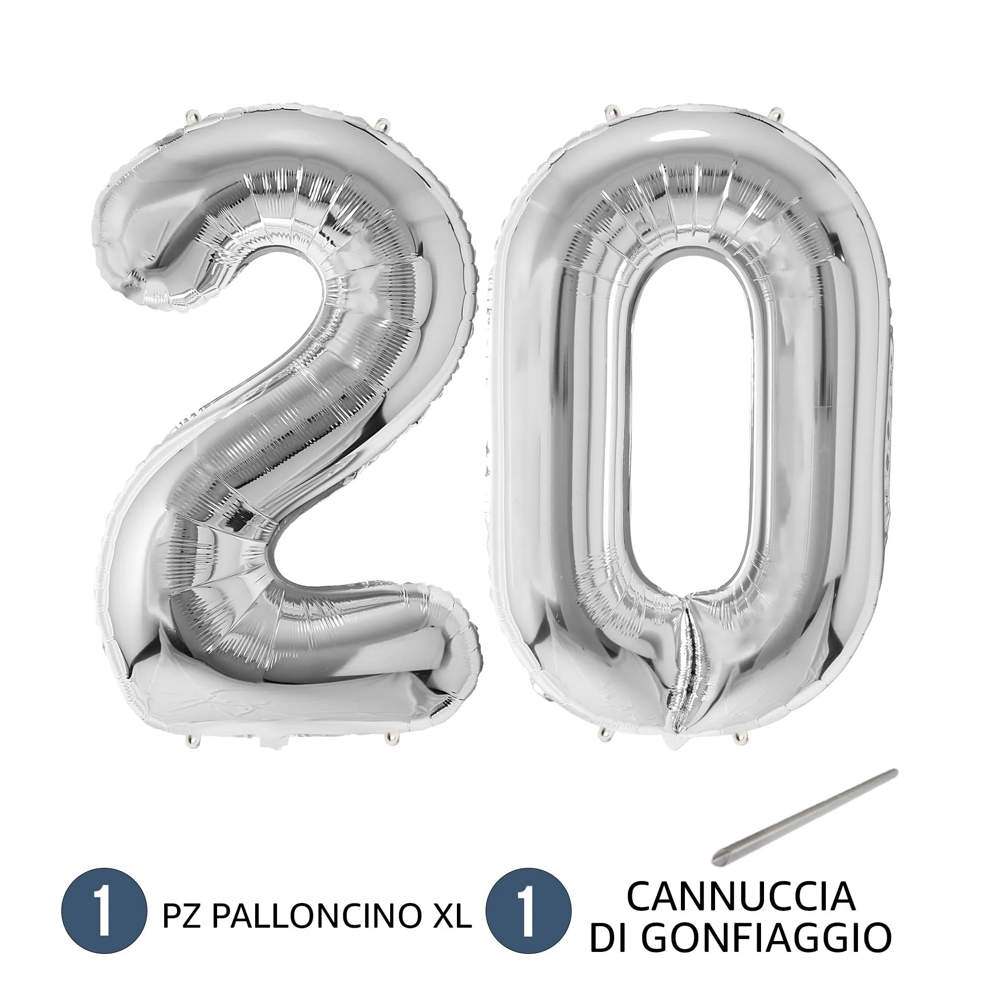 FUNFEST Palloncini 20° Compleanno Argento Giganti 100cm - immagine 7