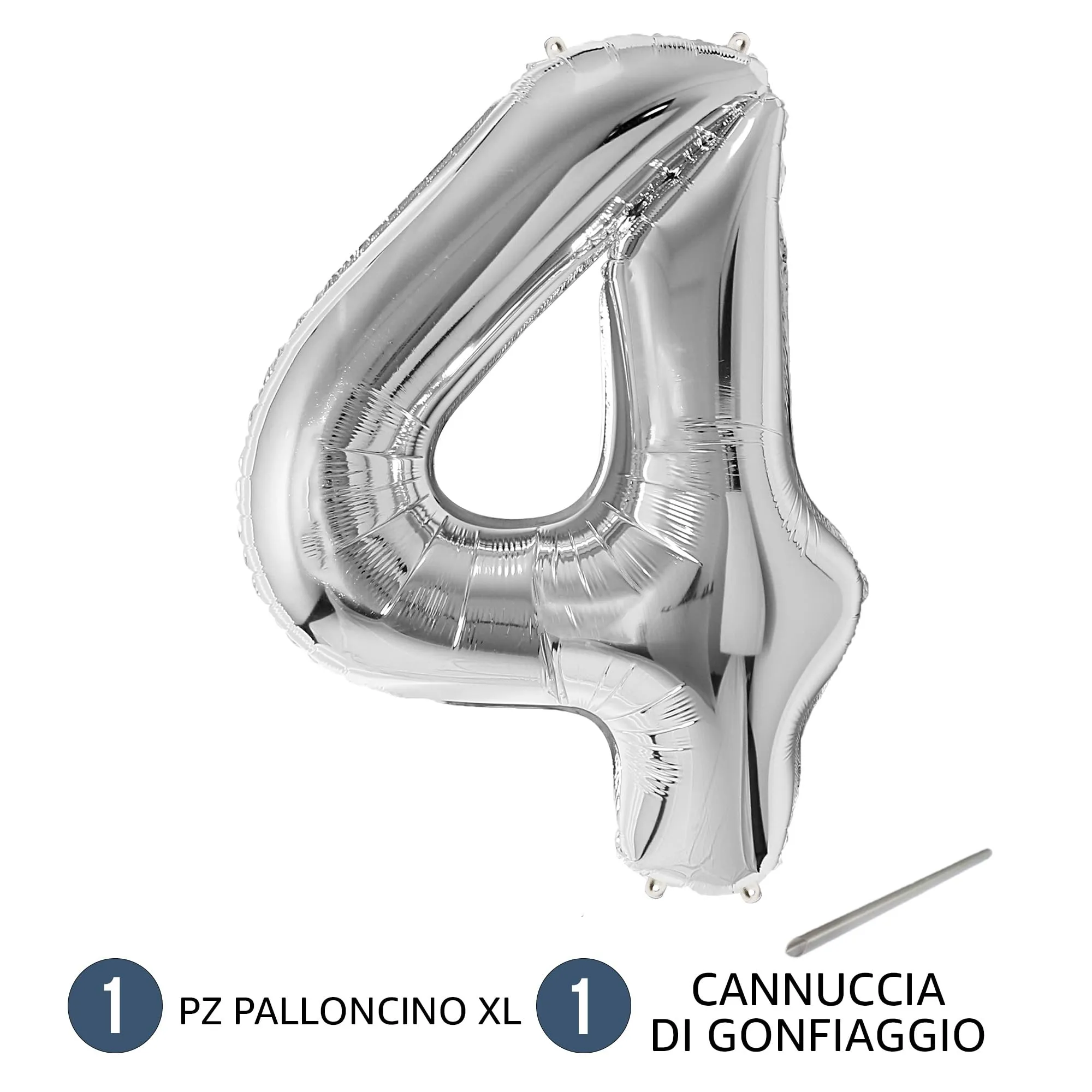 FUNFEST Palloncino Numero 4 Argento Metallizzato 100cm - immagine 7