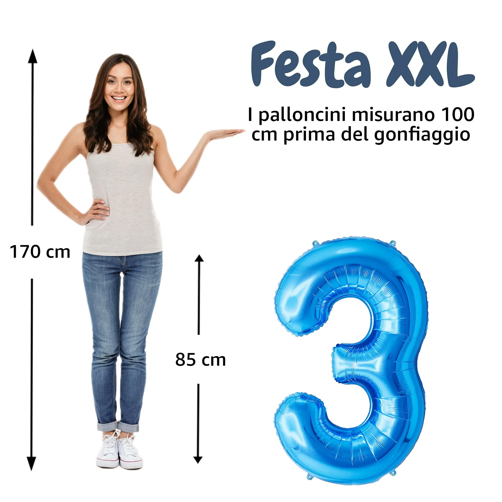 FUNFEST Palloncino Numero 3 Blu Lucido 100cm - immagine 2