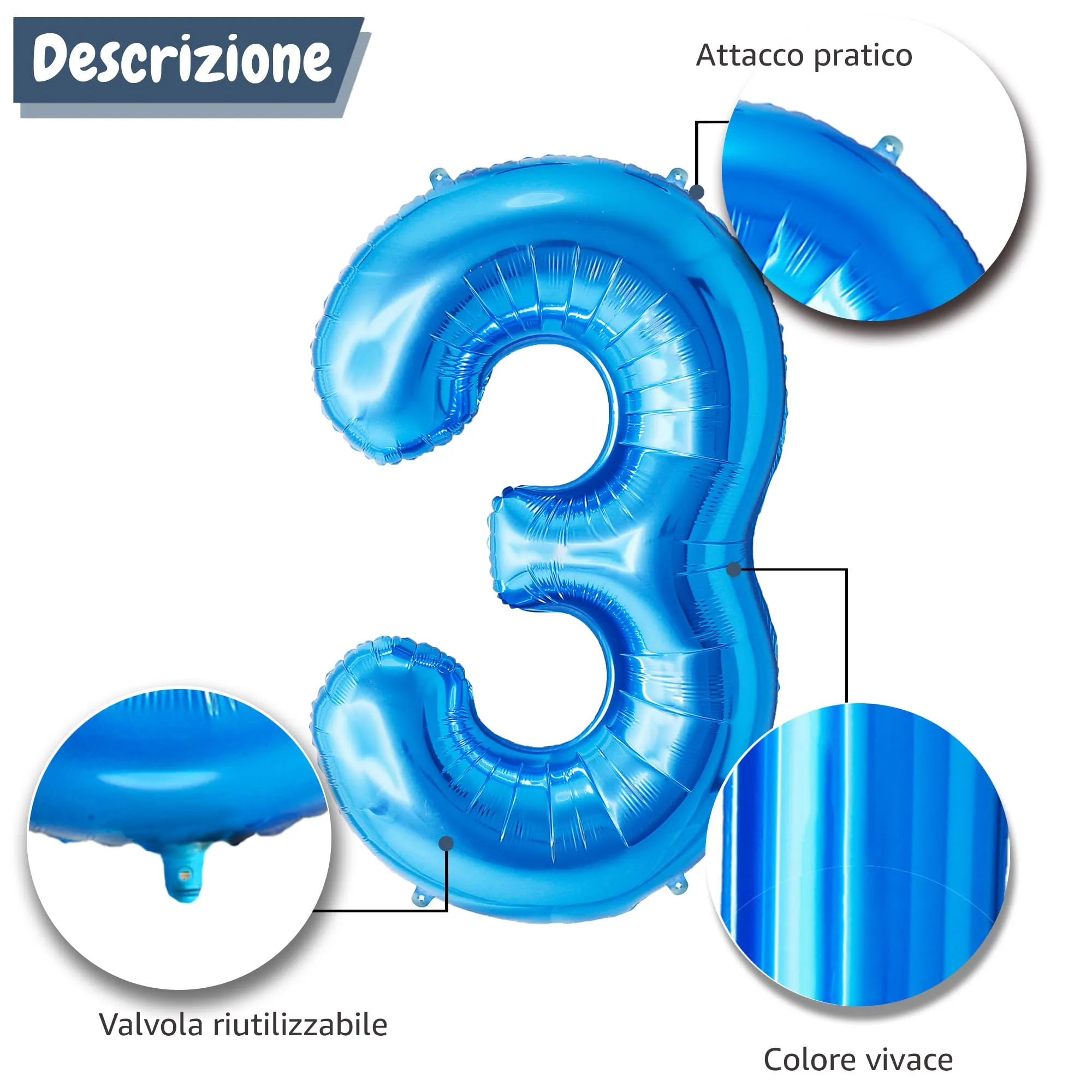 FUNFEST Palloncino Numero 3 Blu Lucido 100cm - immagine 6