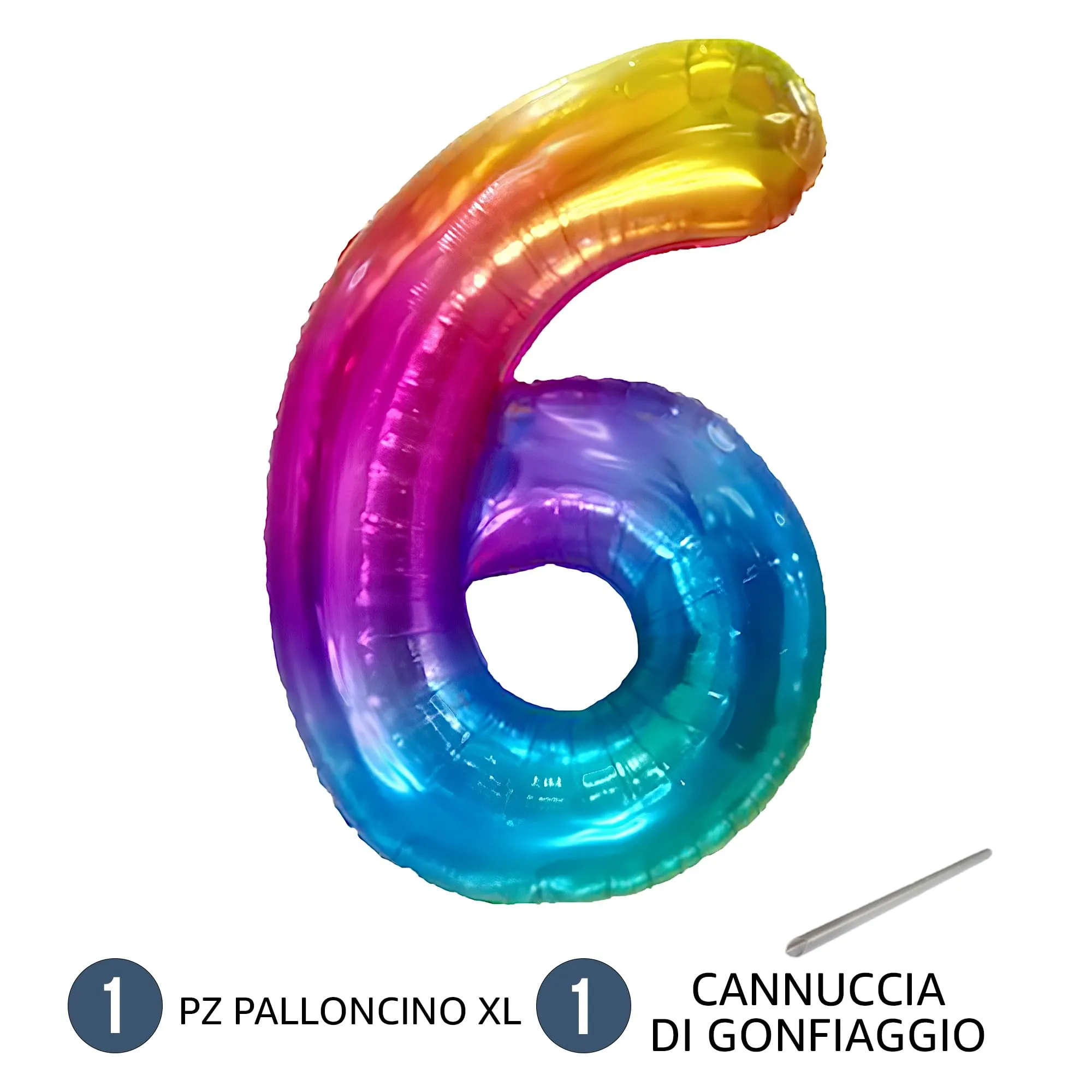 FUNFEST Palloncino Numero 6 Arcobaleno 100cm – Decorazione Compleanno Gigante – Elio o Aria - immagine 7