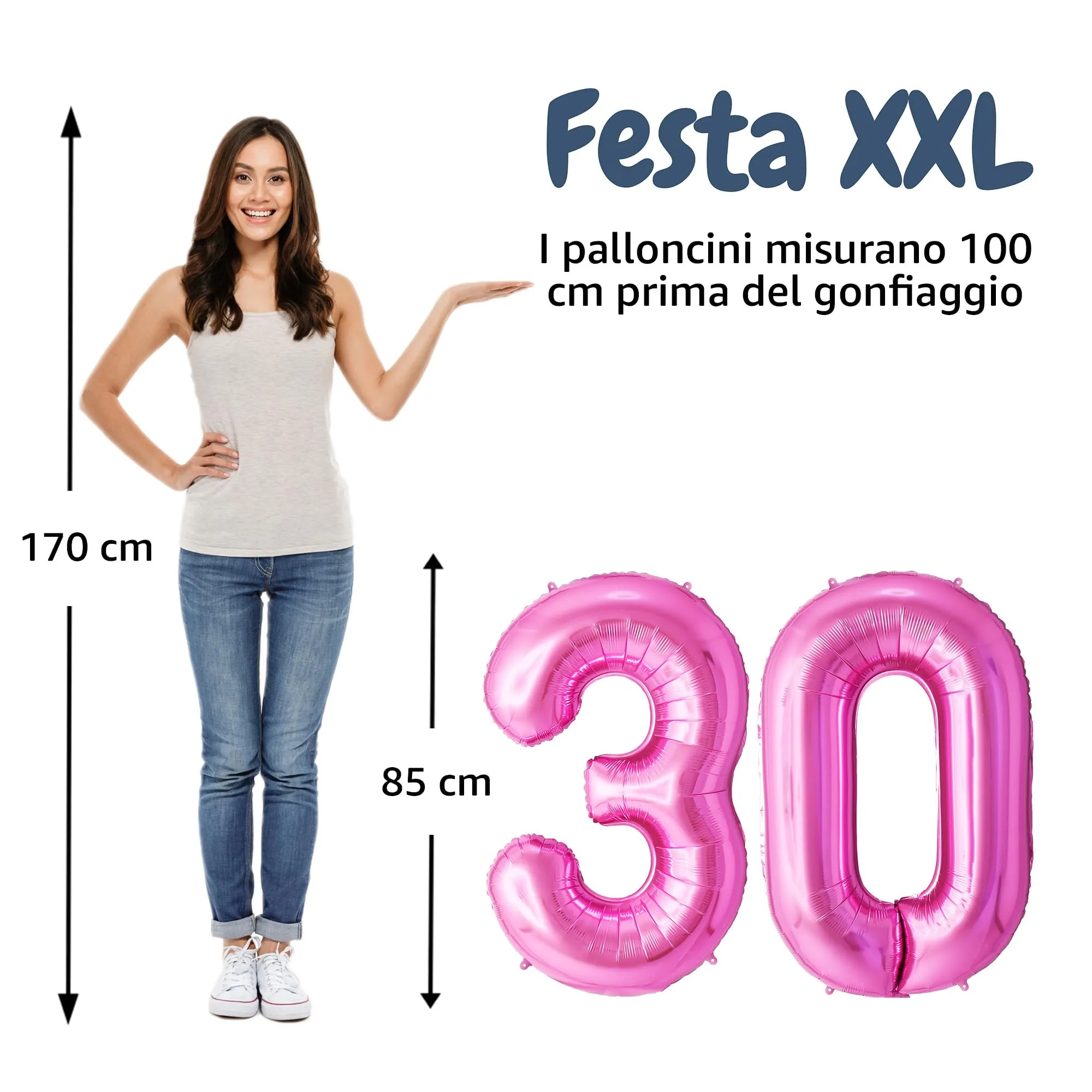 FUNFEST Palloncini 30° Compleanno Rosa Giganti 100cm - immagine 2
