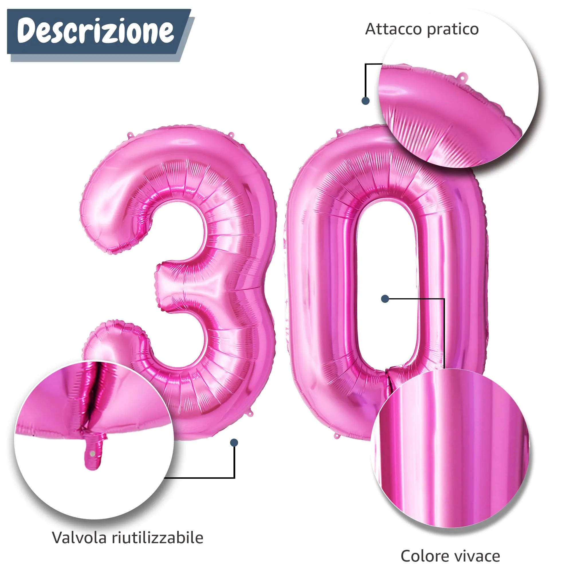 FUNFEST Palloncini 30° Compleanno Rosa Giganti 100cm - immagine 6