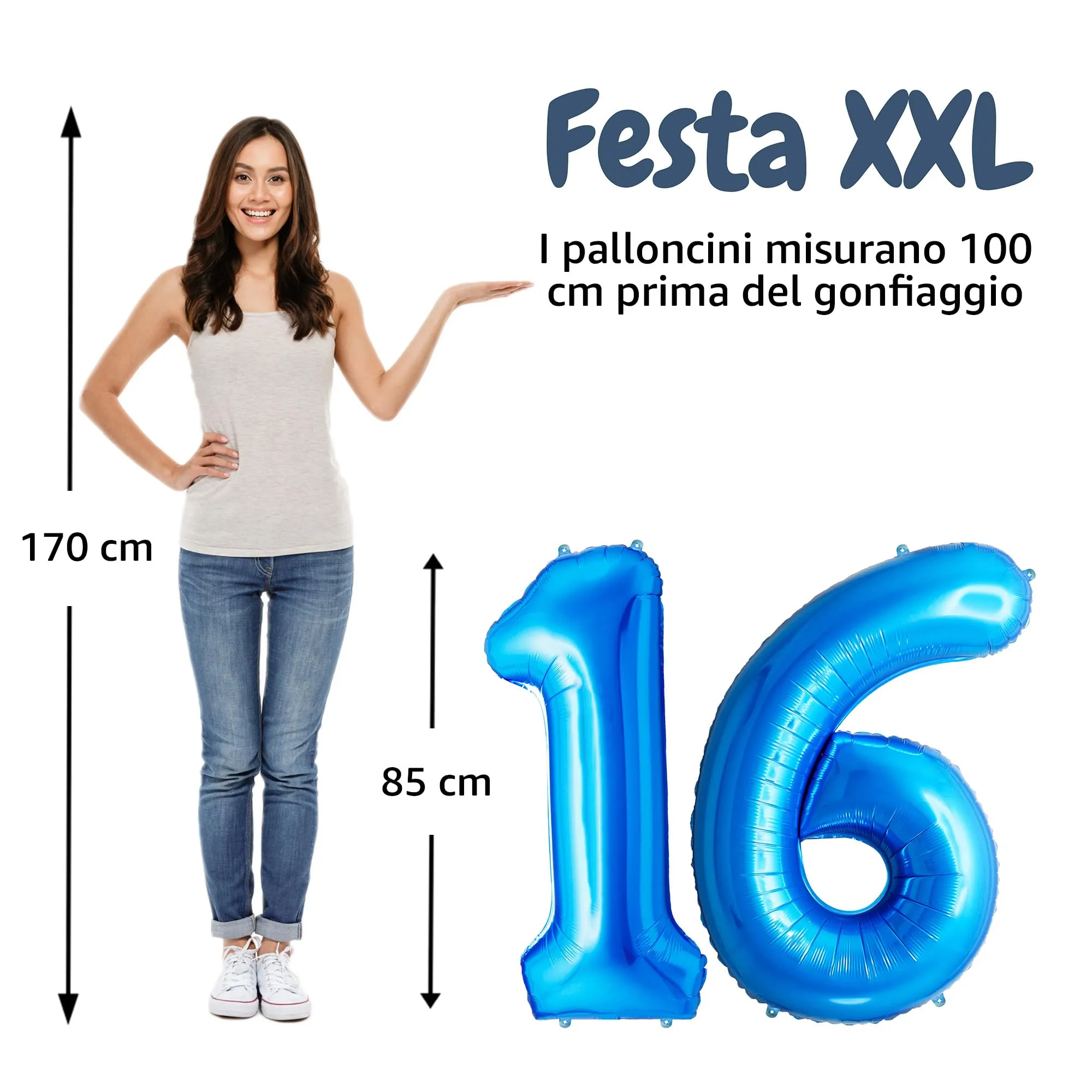 FUNFEST Palloncini 16 o 61 Anni Blau Giganti 100cm - immagine 2