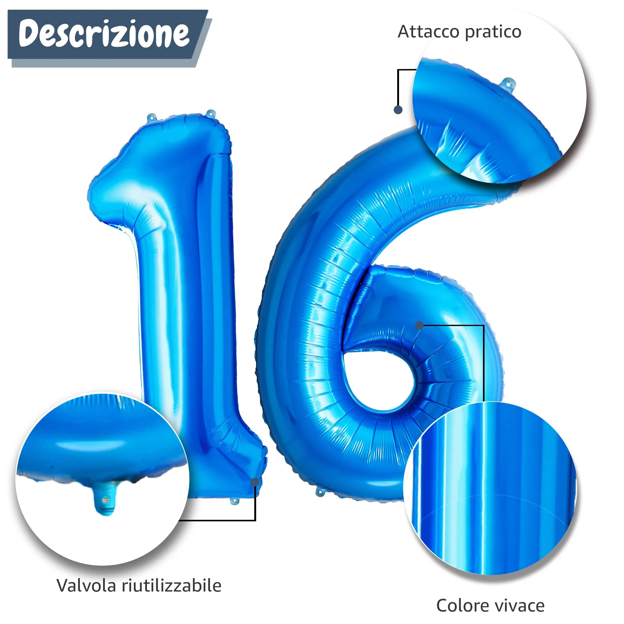 FUNFEST Palloncini 16 o 61 Anni Blau Giganti 100cm - immagine 6