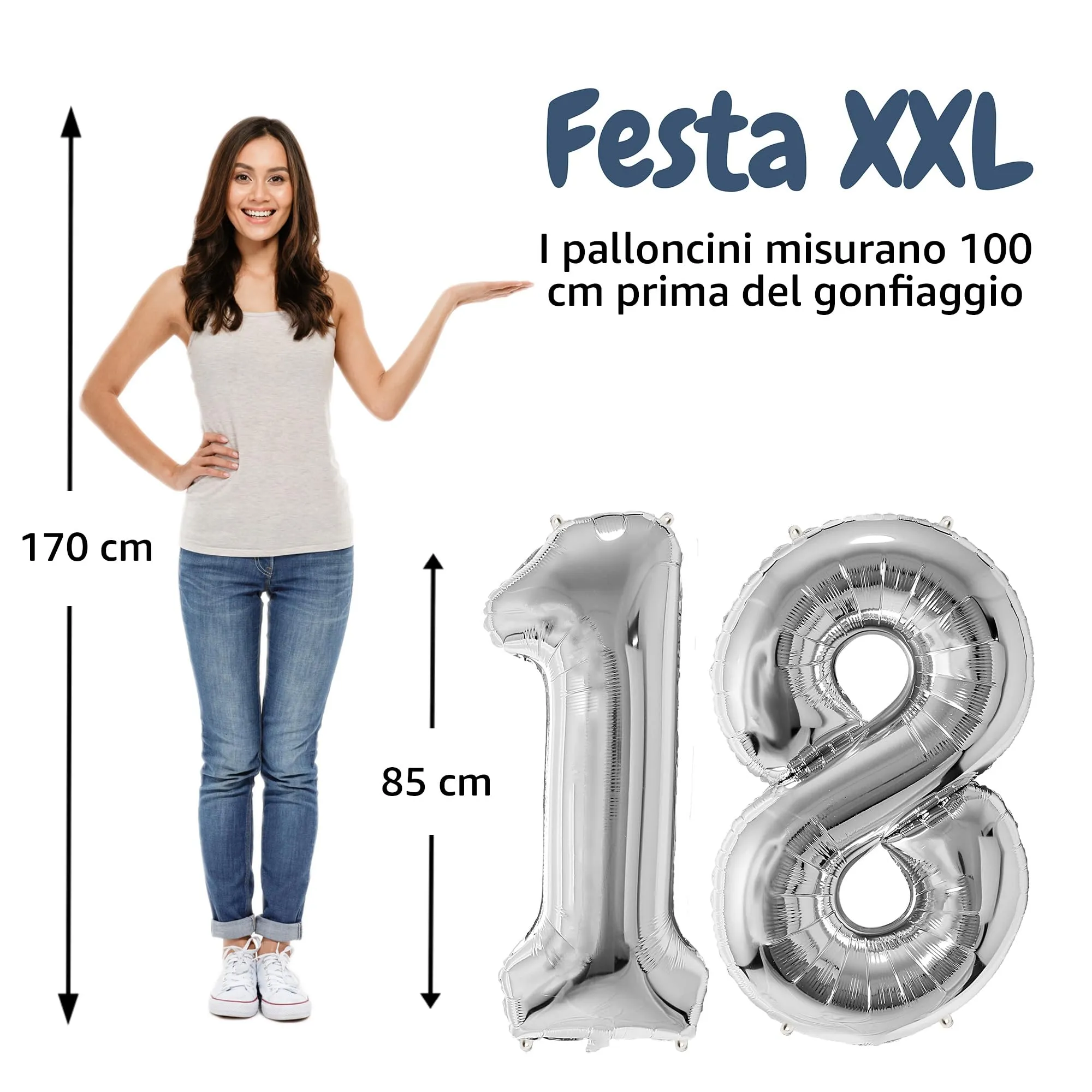 FUNFEST Palloncini 18 o 81 Anni Argento Giganti 100cm - immagine 2