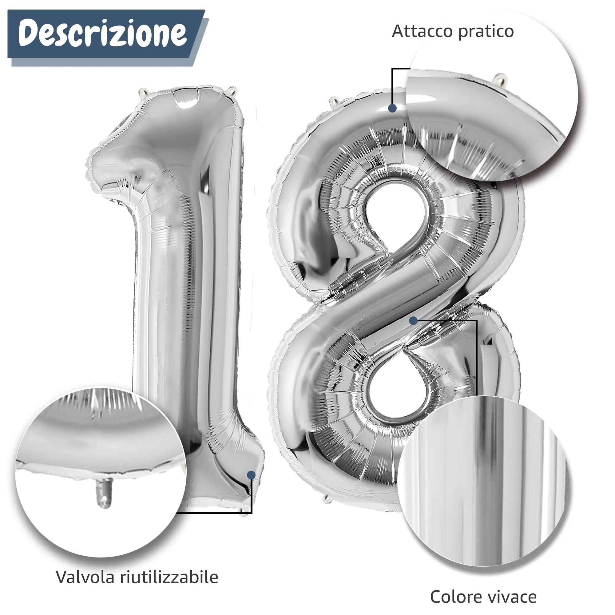 FUNFEST Palloncini 18 o 81 Anni Argento Giganti 100cm - immagine 6
