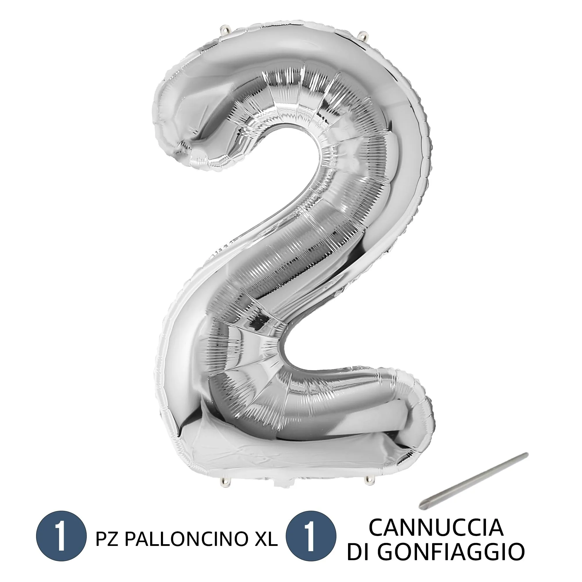 FUNFEST Palloncino Numero 2 Argento Metallizzato 100cm - immagine 7