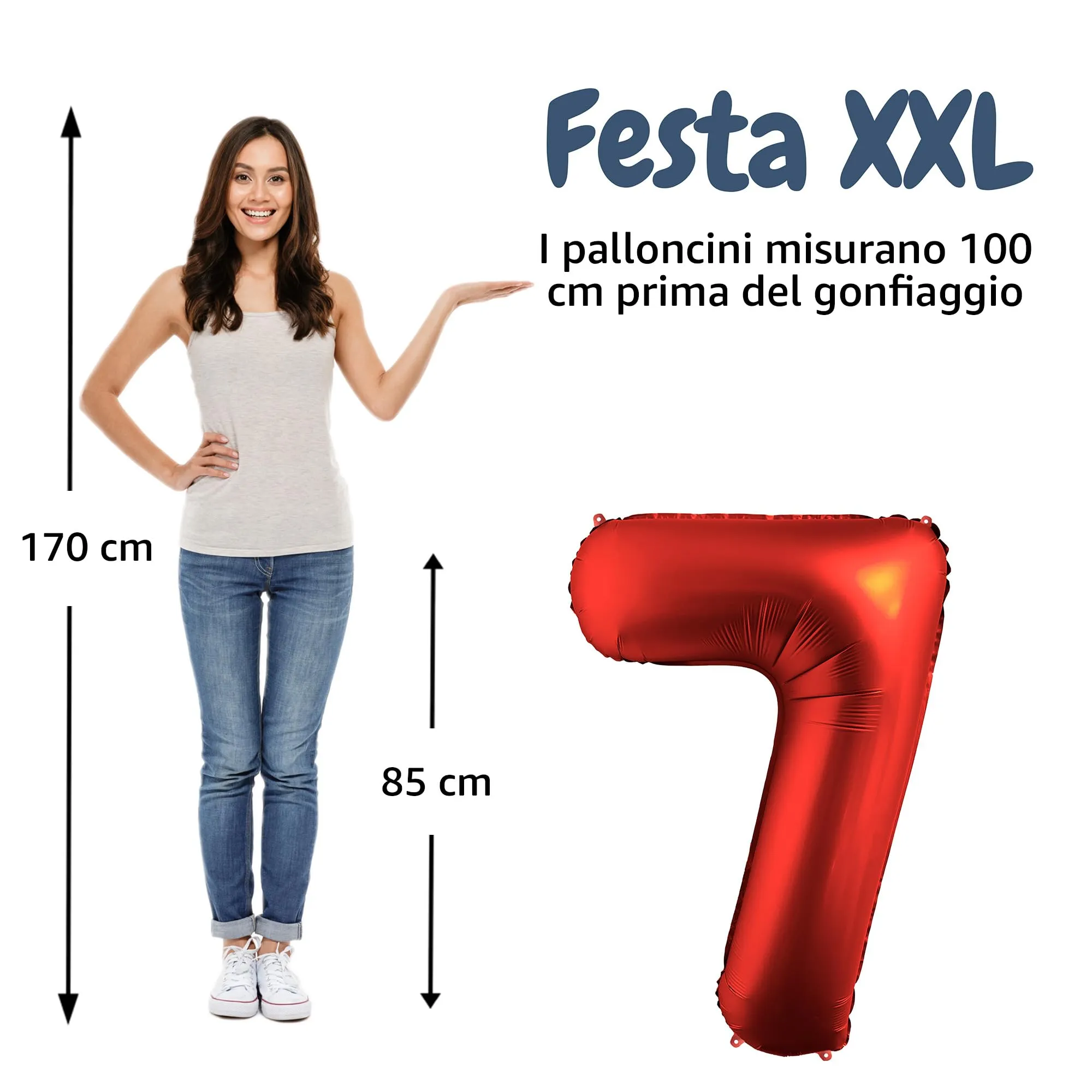 FUNFEST Palloncino Numero 7 Rosso 100cm – Decorazione Compleanno Radiosa – Elio o Aria - immagine 2