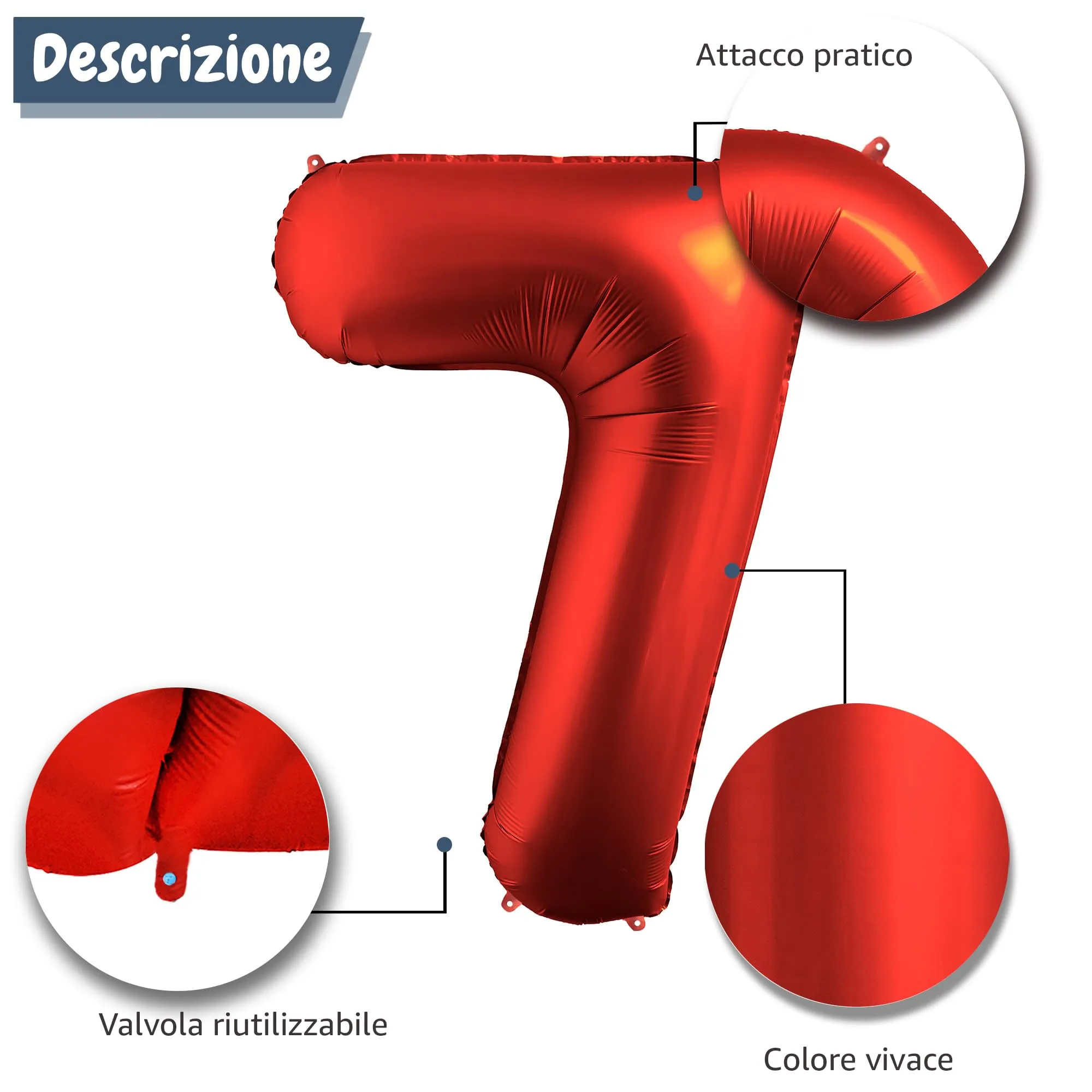 FUNFEST Palloncino Numero 7 Rosso 100cm – Decorazione Compleanno Radiosa – Elio o Aria - immagine 6