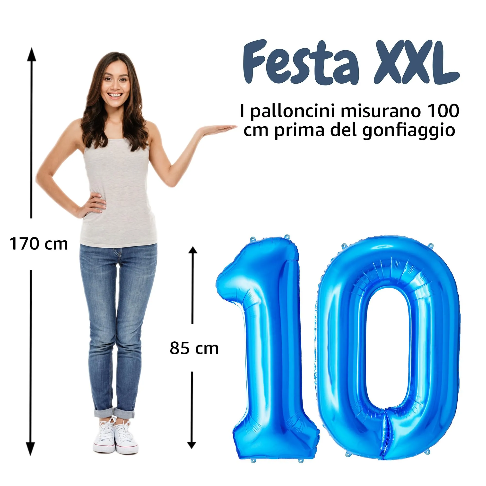 FUNFEST Palloncini 10° Compleanno Blu Giganti 100cm - immagine 2