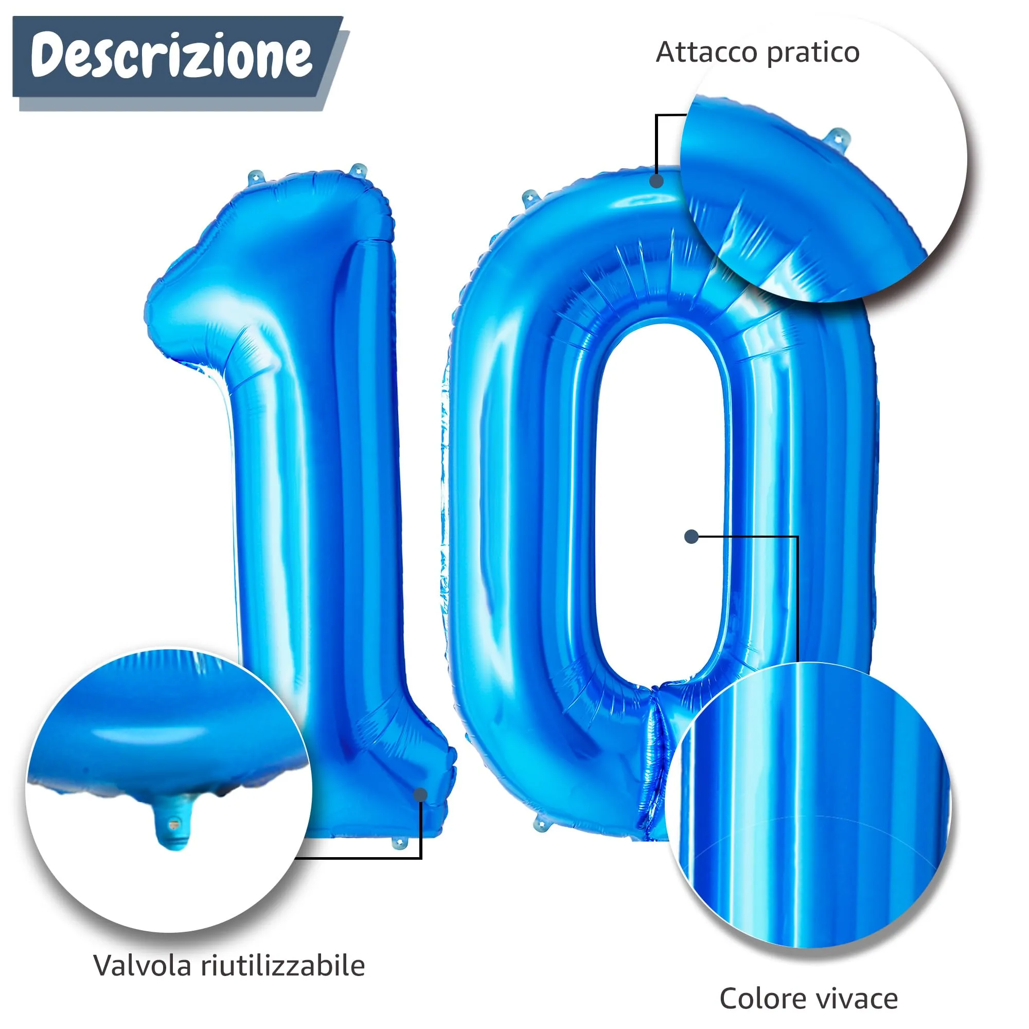 FUNFEST Palloncini 10° Compleanno Blu Giganti 100cm - immagine 6