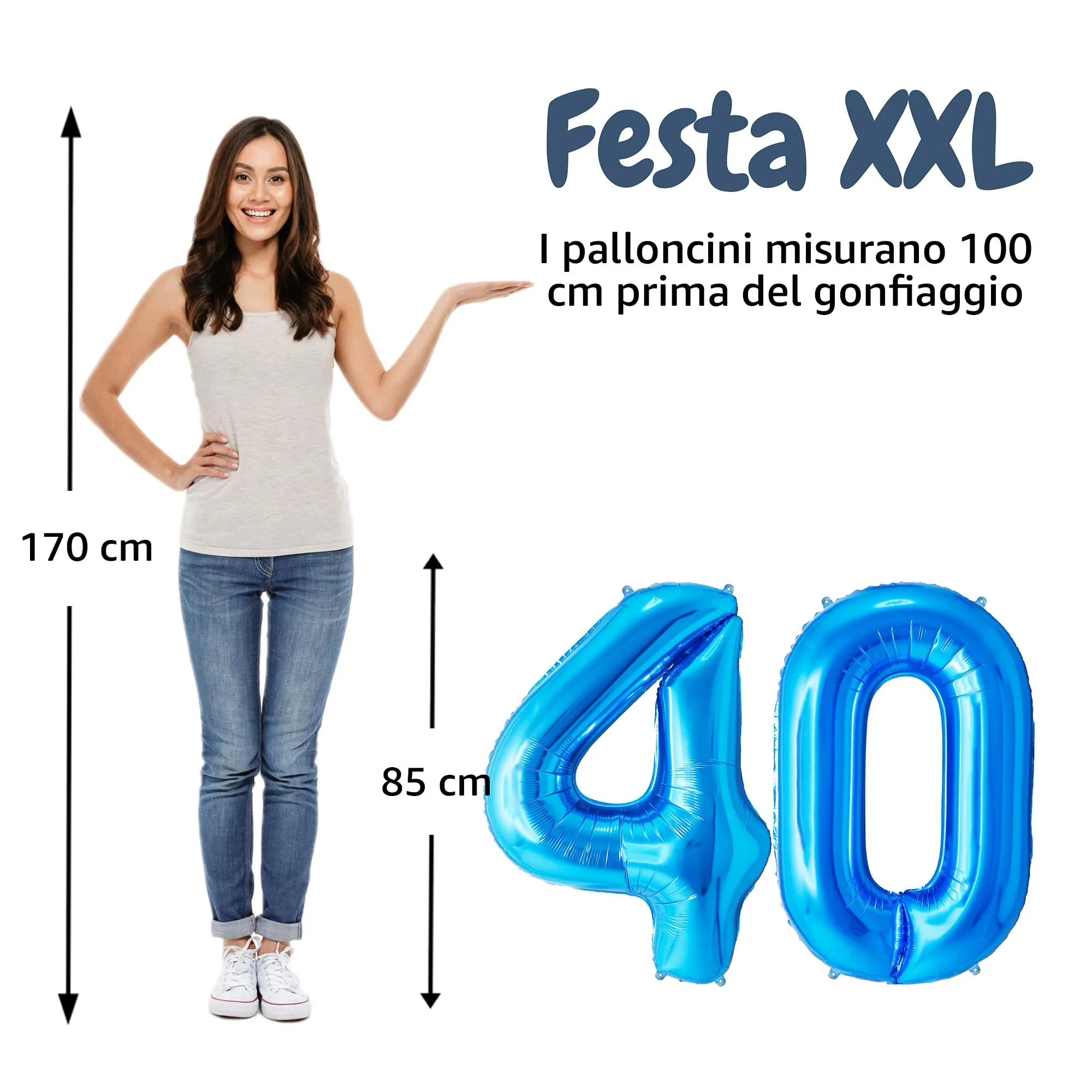 FUNFEST Palloncini 40° Compleanno Blu Giganti 100cm - immagine 2