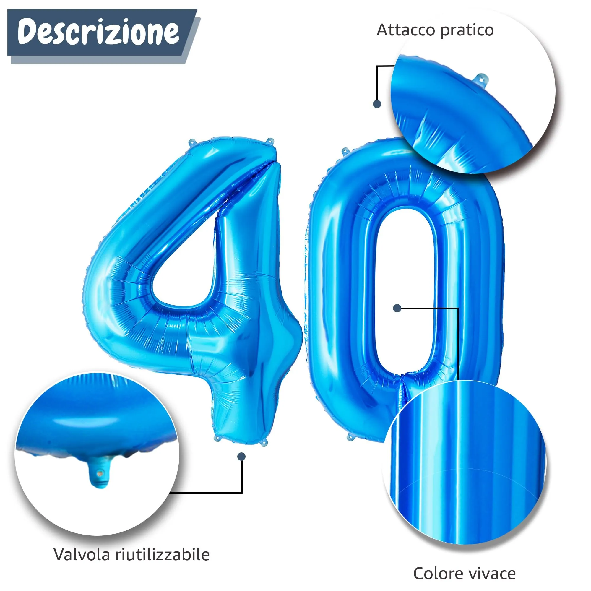 FUNFEST Palloncini 40° Compleanno Blu Giganti 100cm - immagine 6