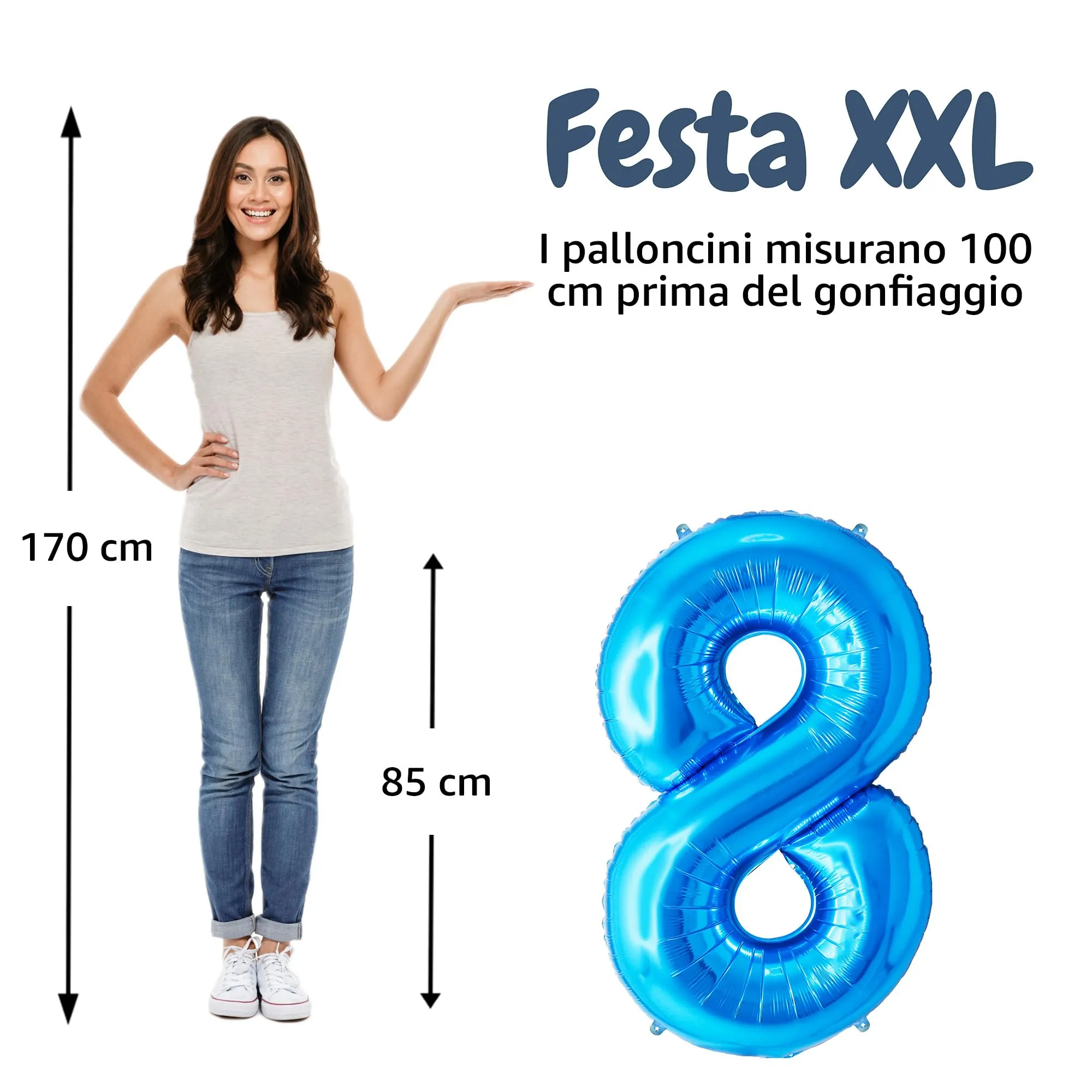 FUNFEST Palloncino Numero 8 Blu 100cm – Decorazione Compleanno Ragazzo – Elio o Aria - immagine 2