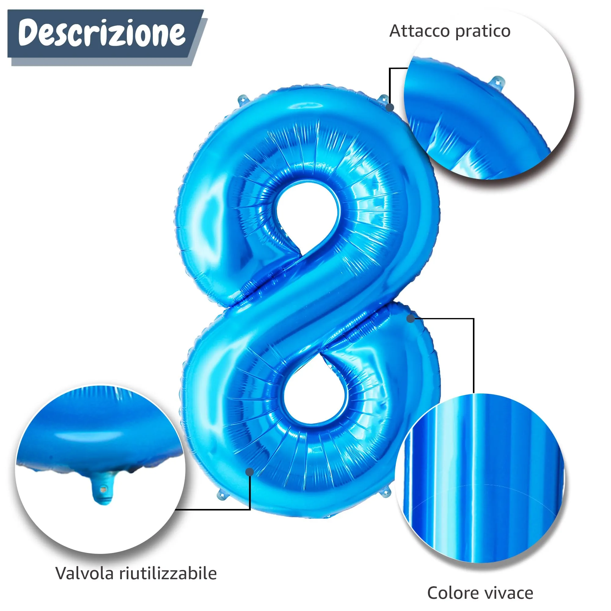 FUNFEST Palloncino Numero 8 Blu 100cm – Decorazione Compleanno Ragazzo – Elio o Aria - immagine 6