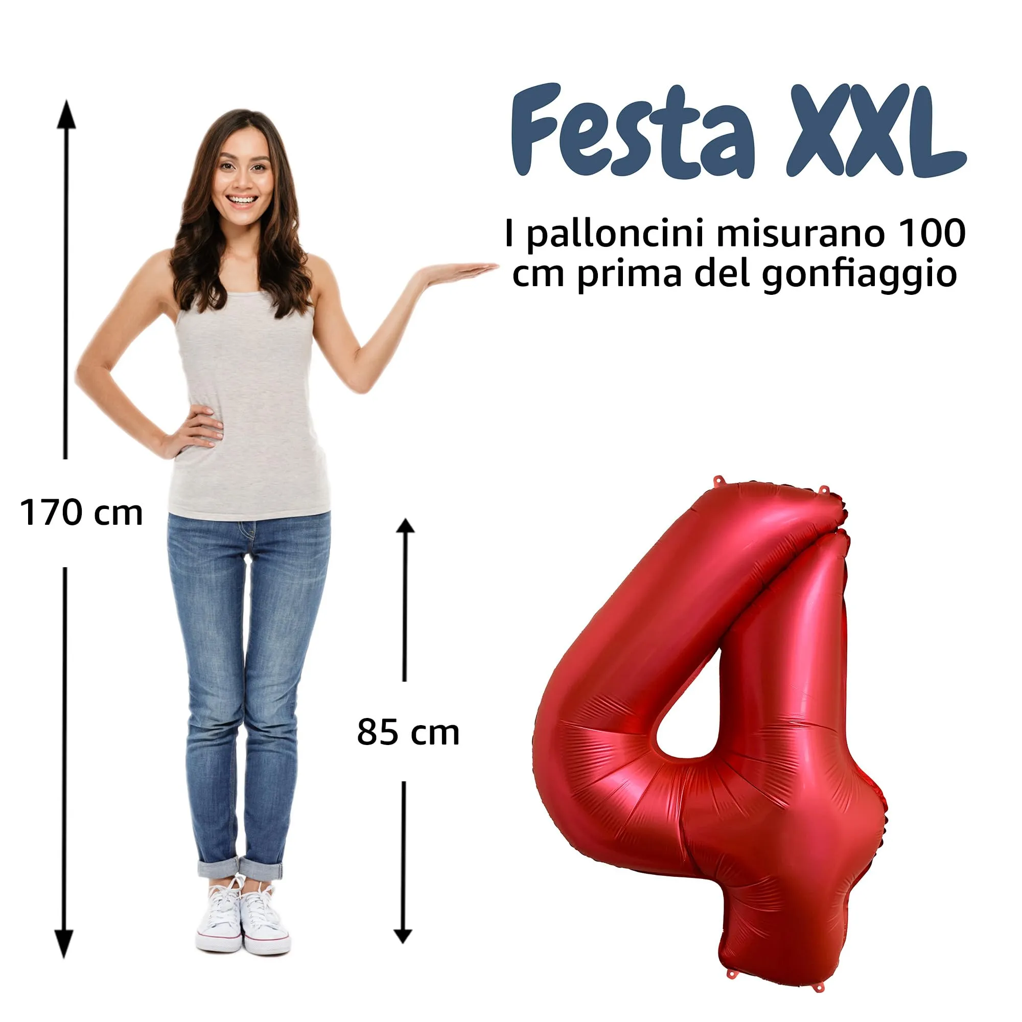 FUNFEST Palloncino Numero 4 Rosso Cromo 100cm - immagine 2