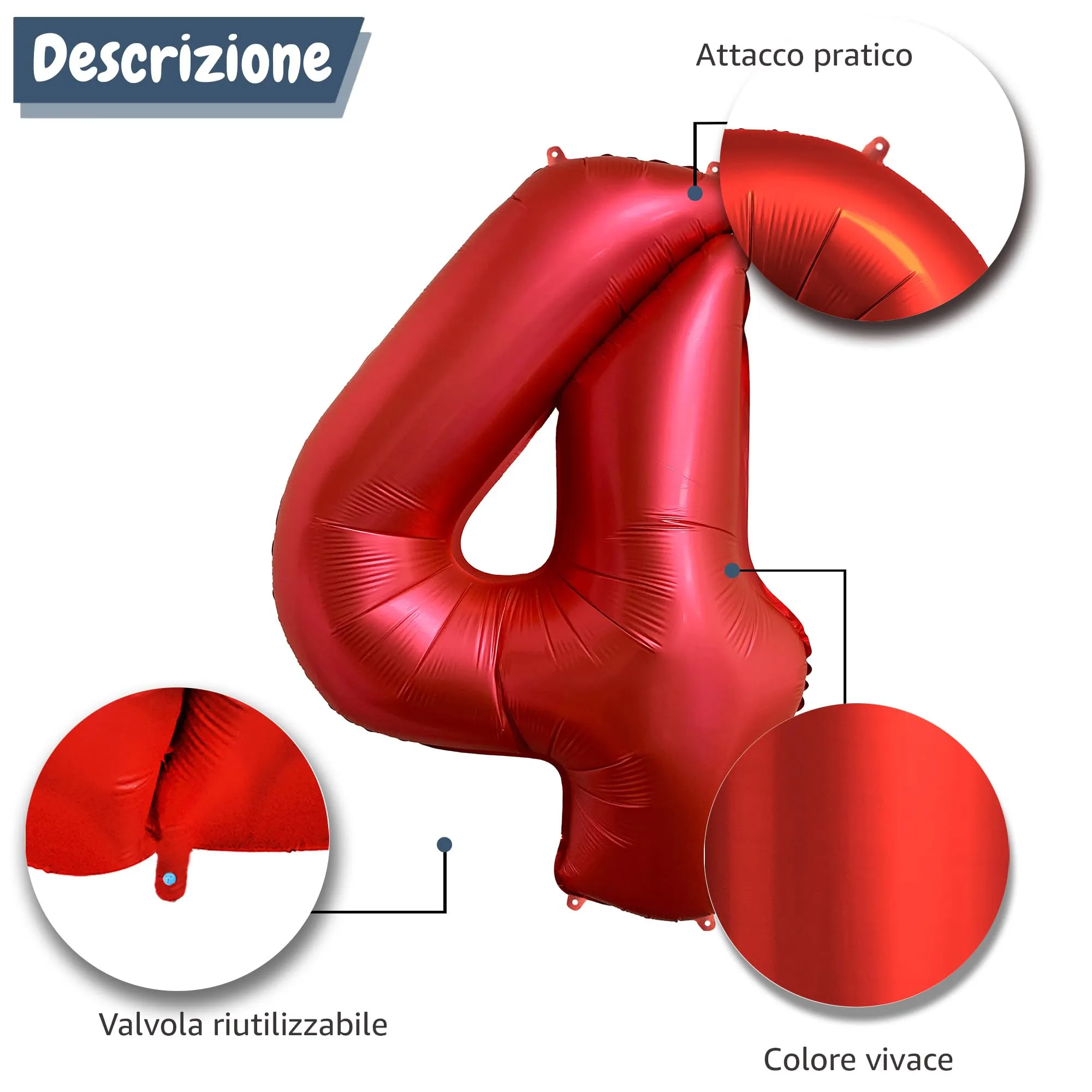 FUNFEST Palloncino Numero 4 Rosso Cromo 100cm - immagine 6