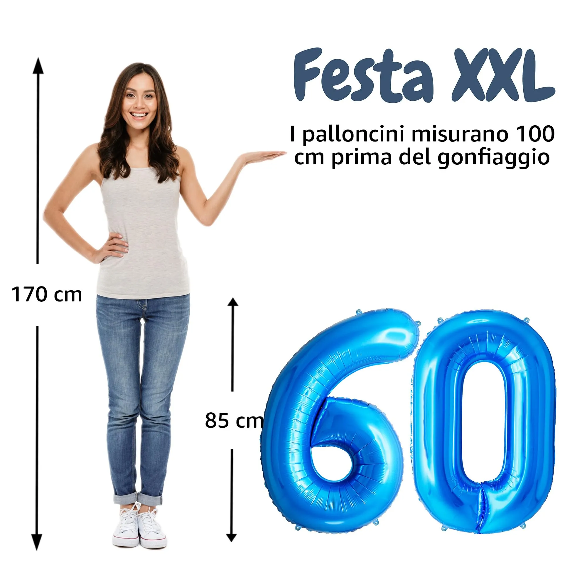 FUNFEST Palloncini 60° Compleanno Blu Giganti 100cm - immagine 2
