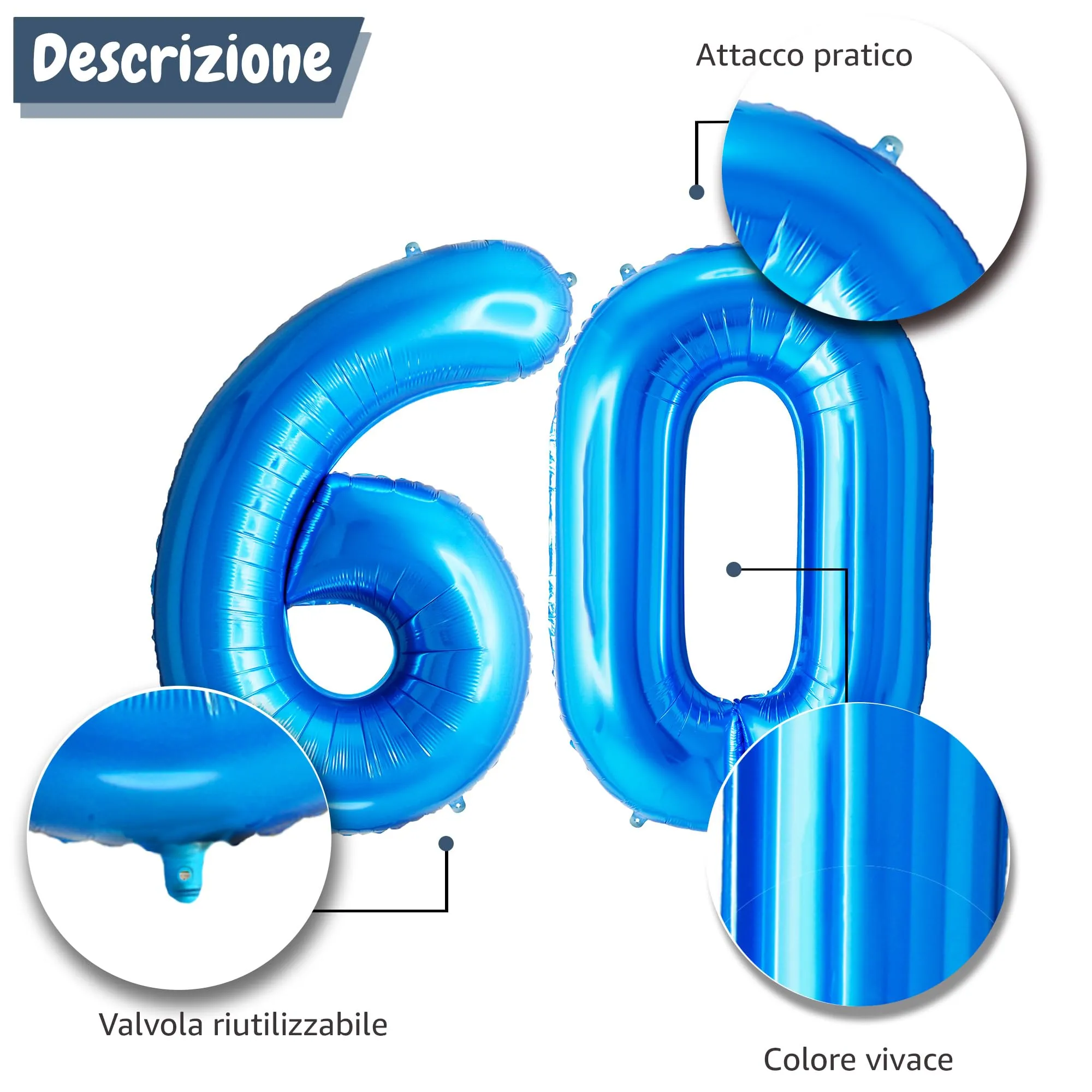 FUNFEST Palloncini 60° Compleanno Blu Giganti 100cm - immagine 6