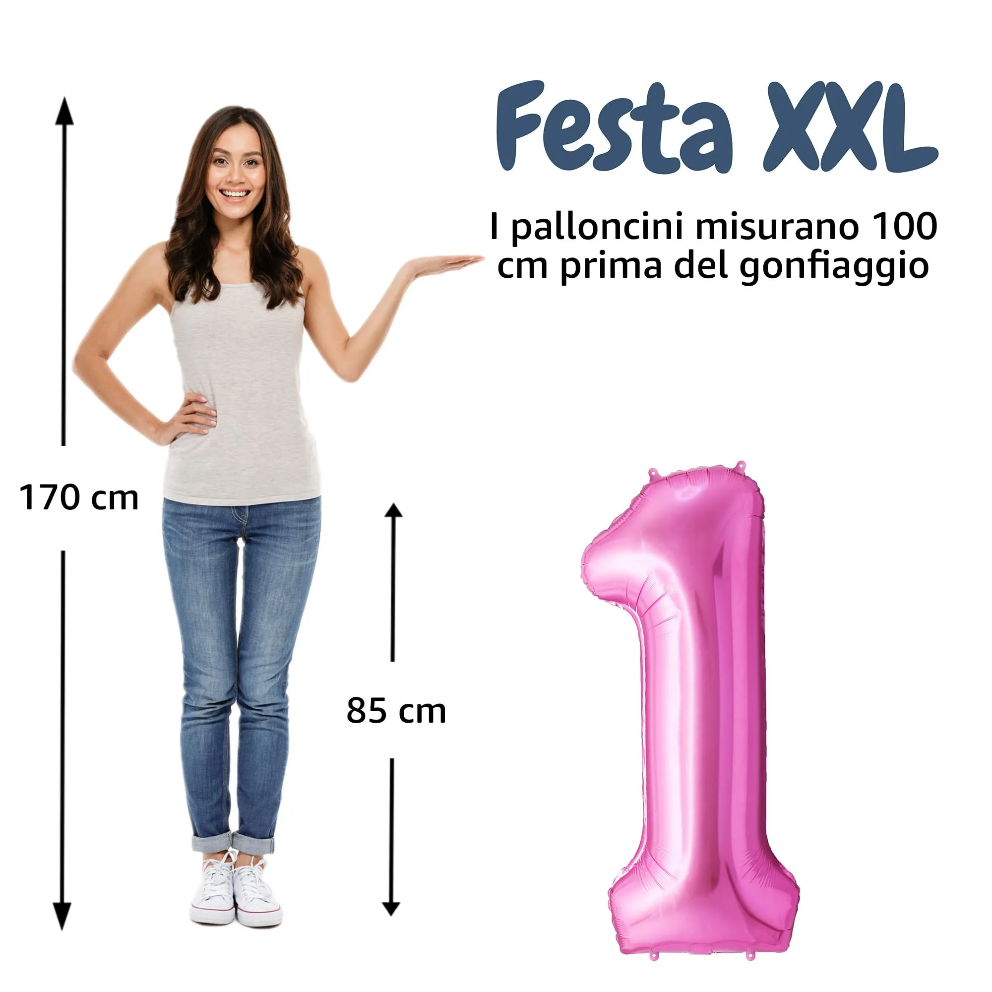 FUNFEST Palloncino Numero 1 Oro Rosa/Pink 100cm - immagine 2