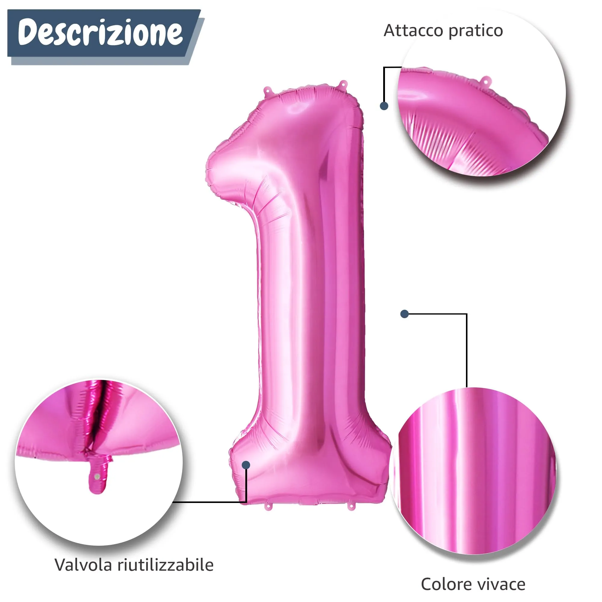 FUNFEST Palloncino Numero 1 Oro Rosa/Pink 100cm - immagine 6